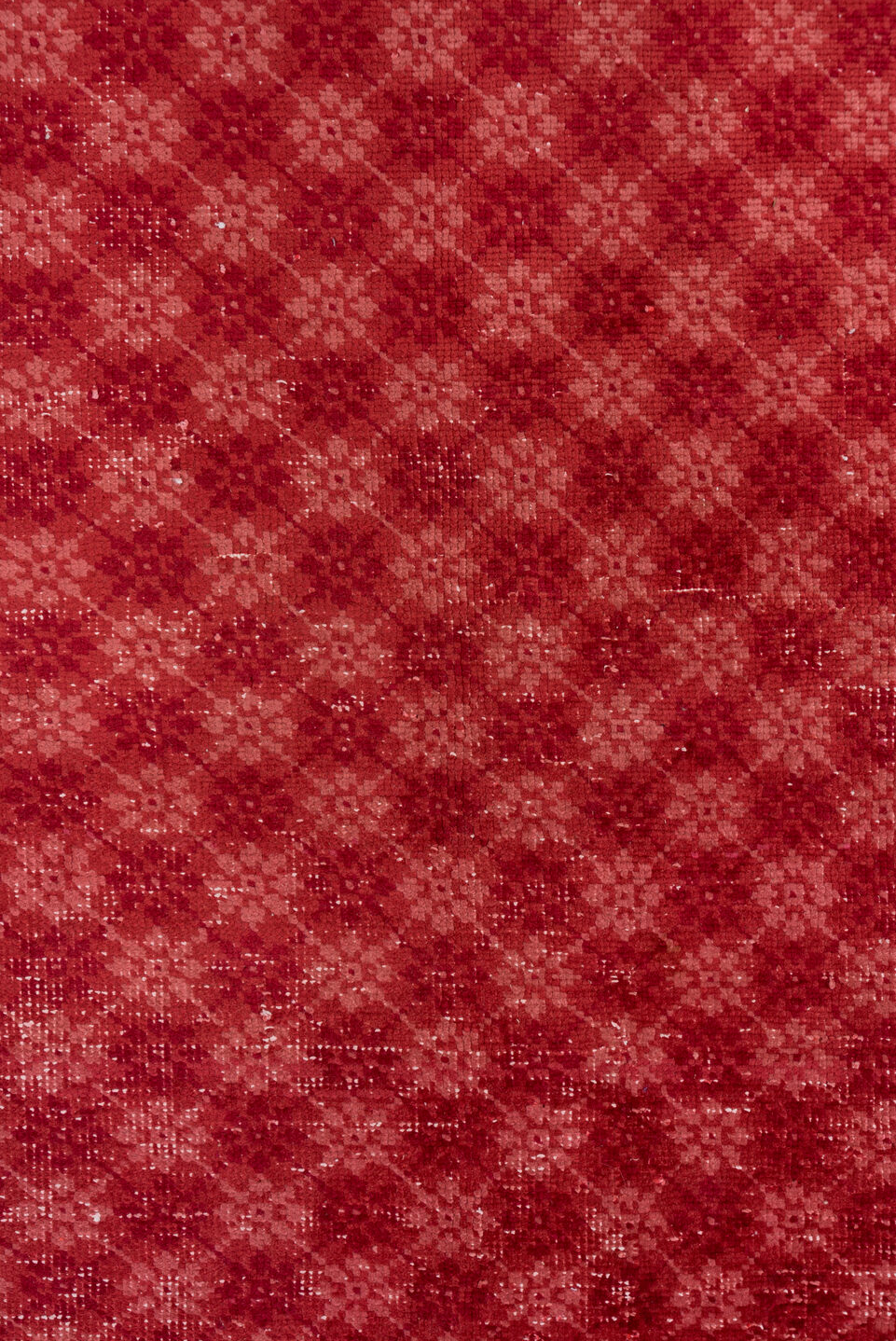 6' x 9' one-of-a-kind handmade vintage Oushak medium size rug. Color palette: brown, red, pink, off-white, white, snow