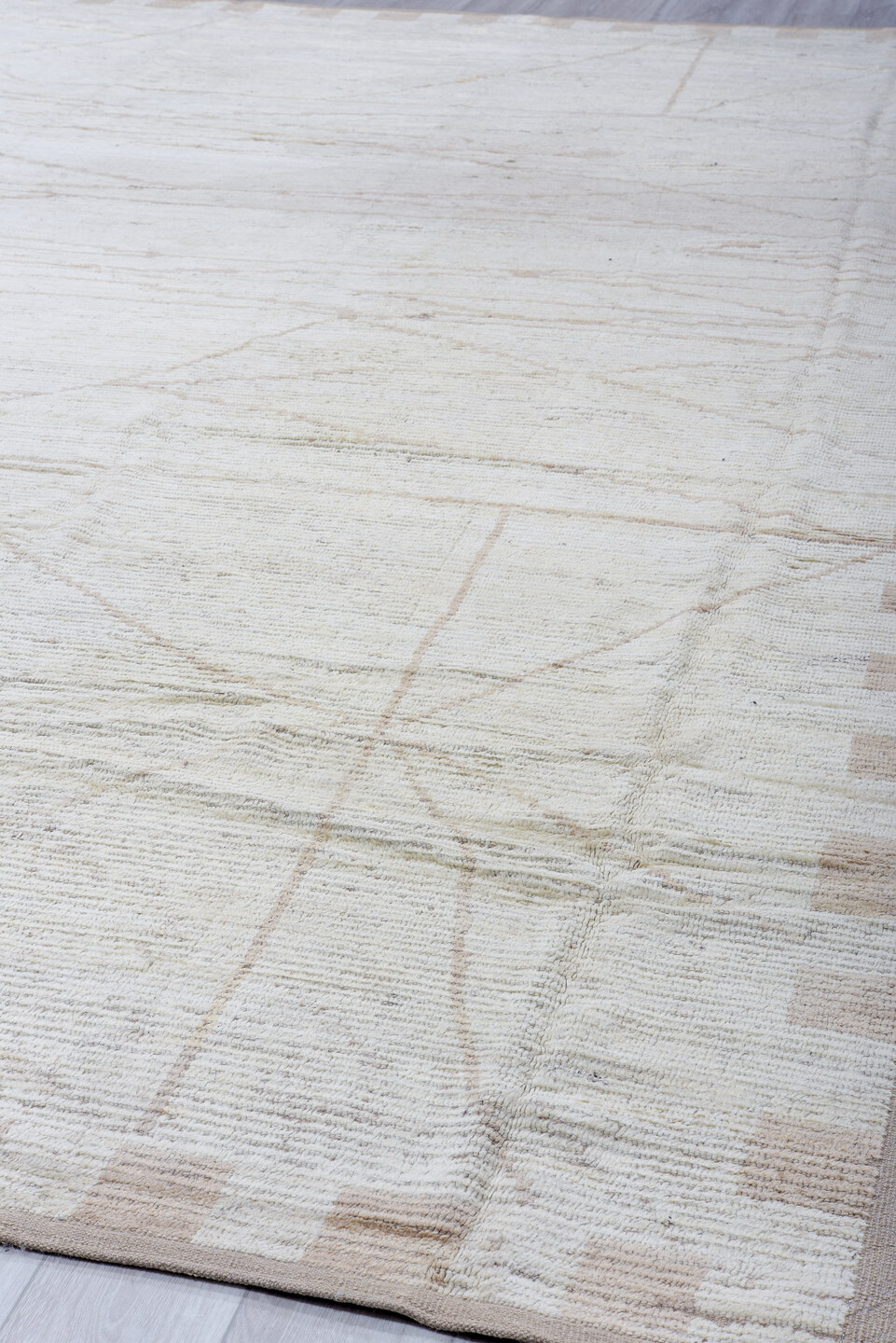 13' x 16' one-of-a-kind handmade vintage Tulu oversize rug. Color palette: blue, dark gray, gainsboro, gray, light gray