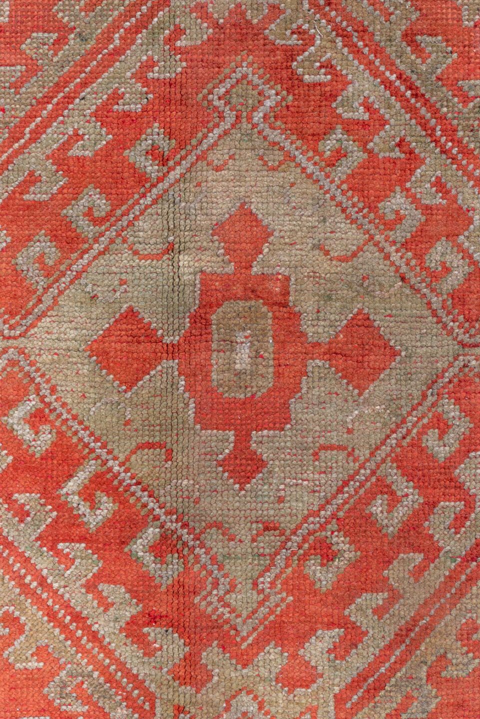 13' x 18' one-of-a-kind handmade vintage Oushak oversize rug. Color palette: brown, gray, light gray, off-white, pink, red
