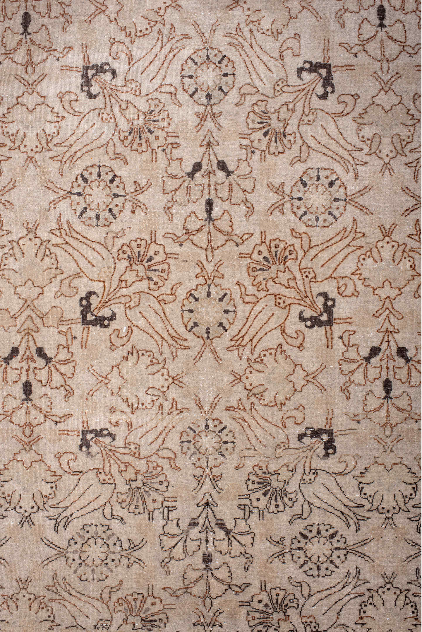 6' x 9' one-of-a-kind handmade vintage Sivas medium size rug. Color palette: black, brown, gray, light gray, off-white, pink