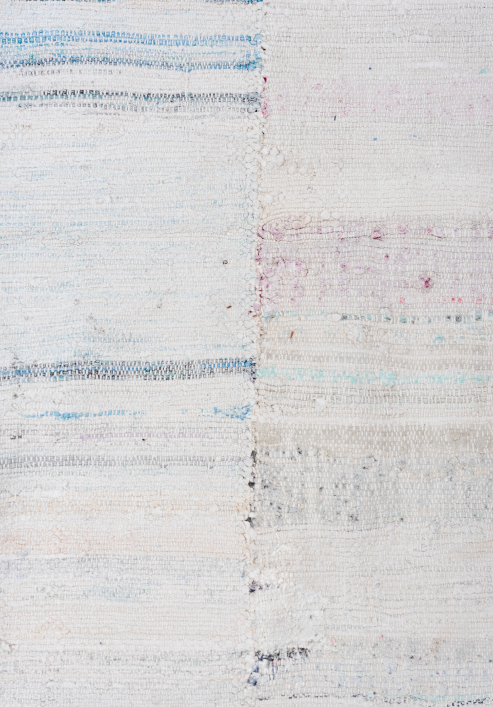 7' x 8' one-of-a-kind handmade vintage Rag Rug rug. Color palette: blue, dark gray, gainsboro, gray, light blue, light gray