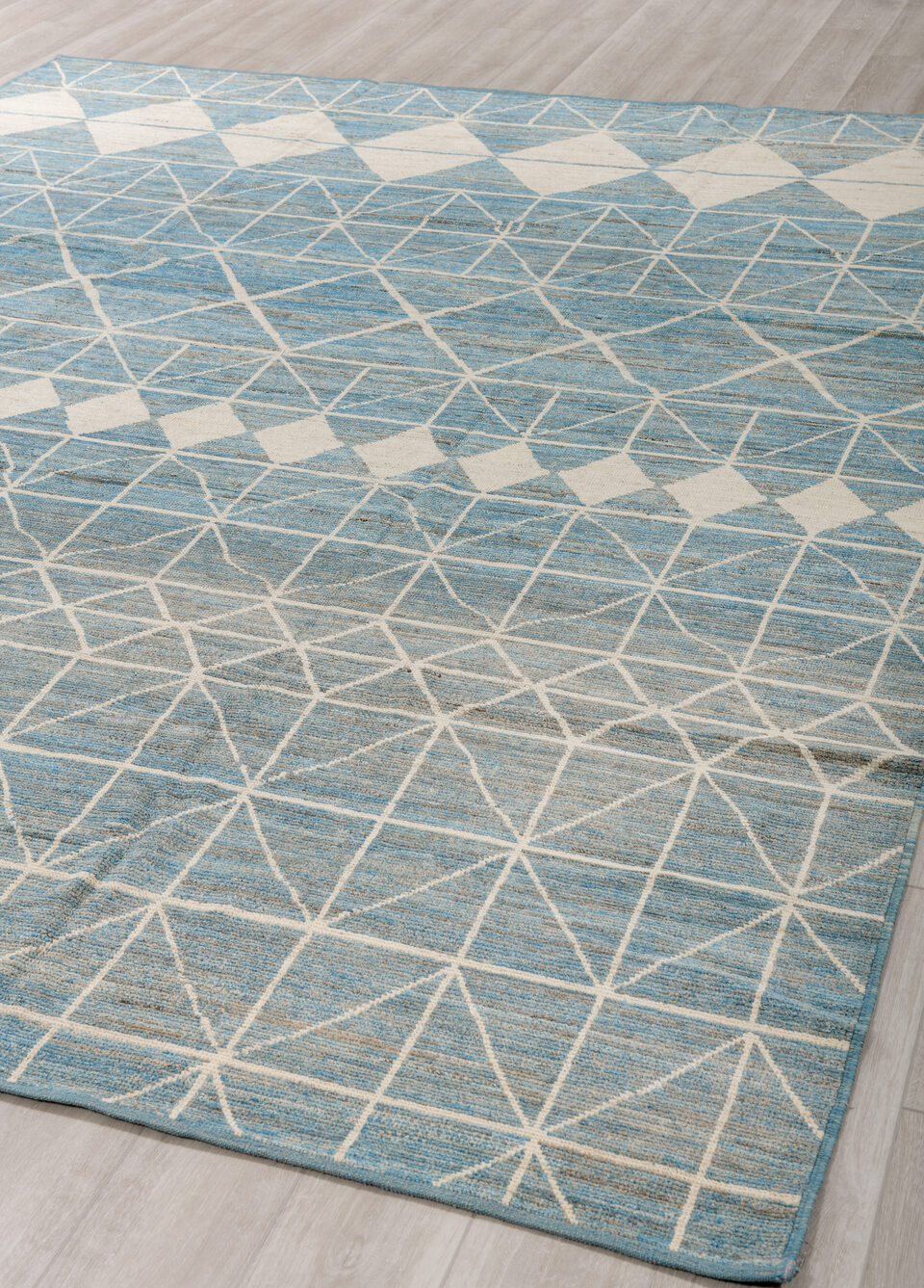 9' x 11' one-of-a-kind handmade vintage Tulu large size rug. Color palette: black, blue, dim gray, gray, light blue