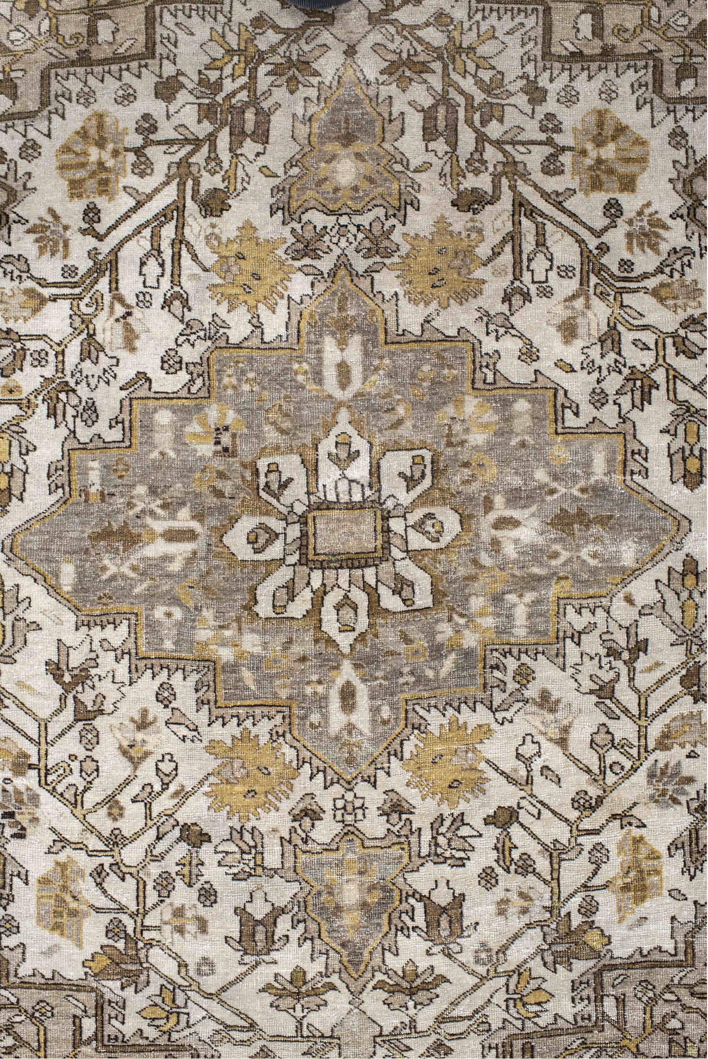 3' x 4' one-of-a-kind handmade vintage Far.Sarouk small size rug. Color palette: brown, gray, light gray, linen, off-white