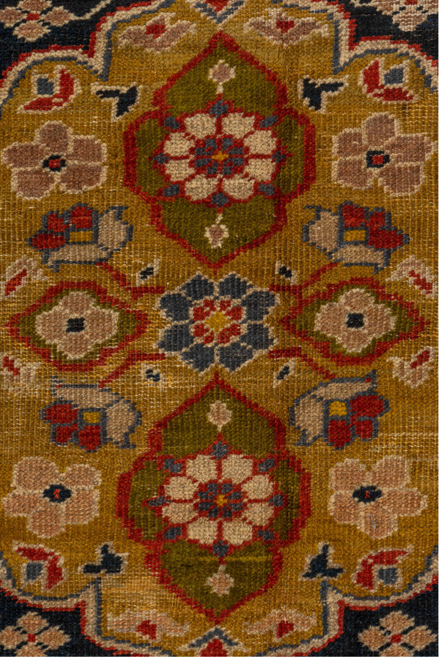 9' x 13' one-of-a-kind handmade vintage Sultanabad large size rug. Color palette: black, brown, dark red, gray, pink, red