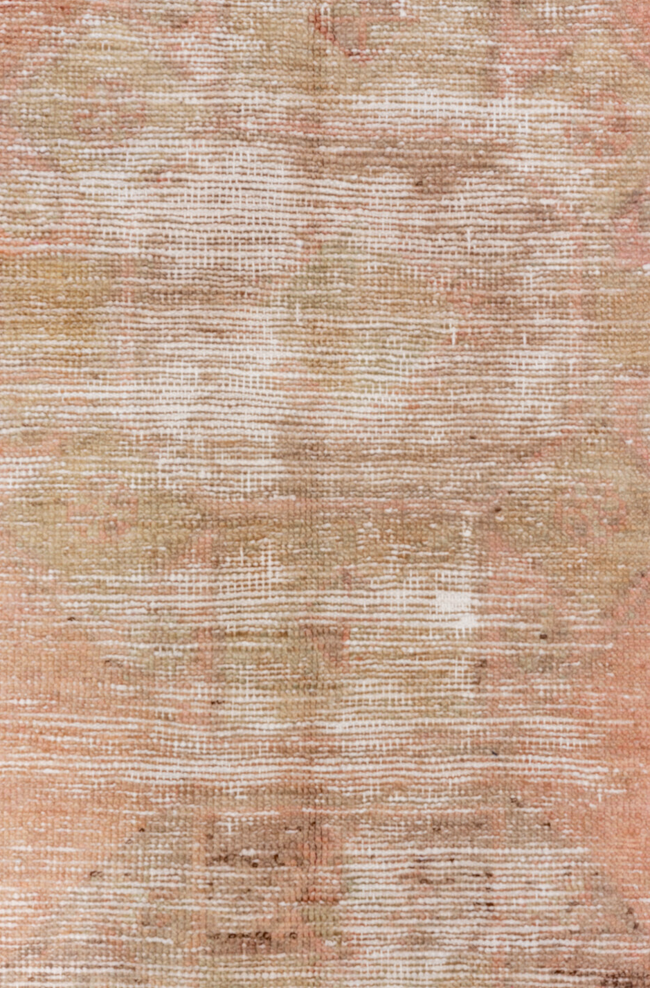 3' x 11' one-of-a-kind handmade vintage Oushak runner rug. Color palette: brown, gray, off-white, orange, pink, snow, white