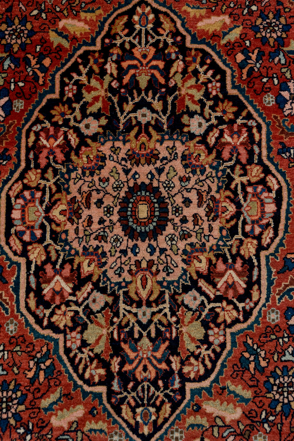 4' x 6' one-of-a-kind handmade vintage Far.Sarouk small size rug. Color palette: black, blue, brown, dark gray, gray