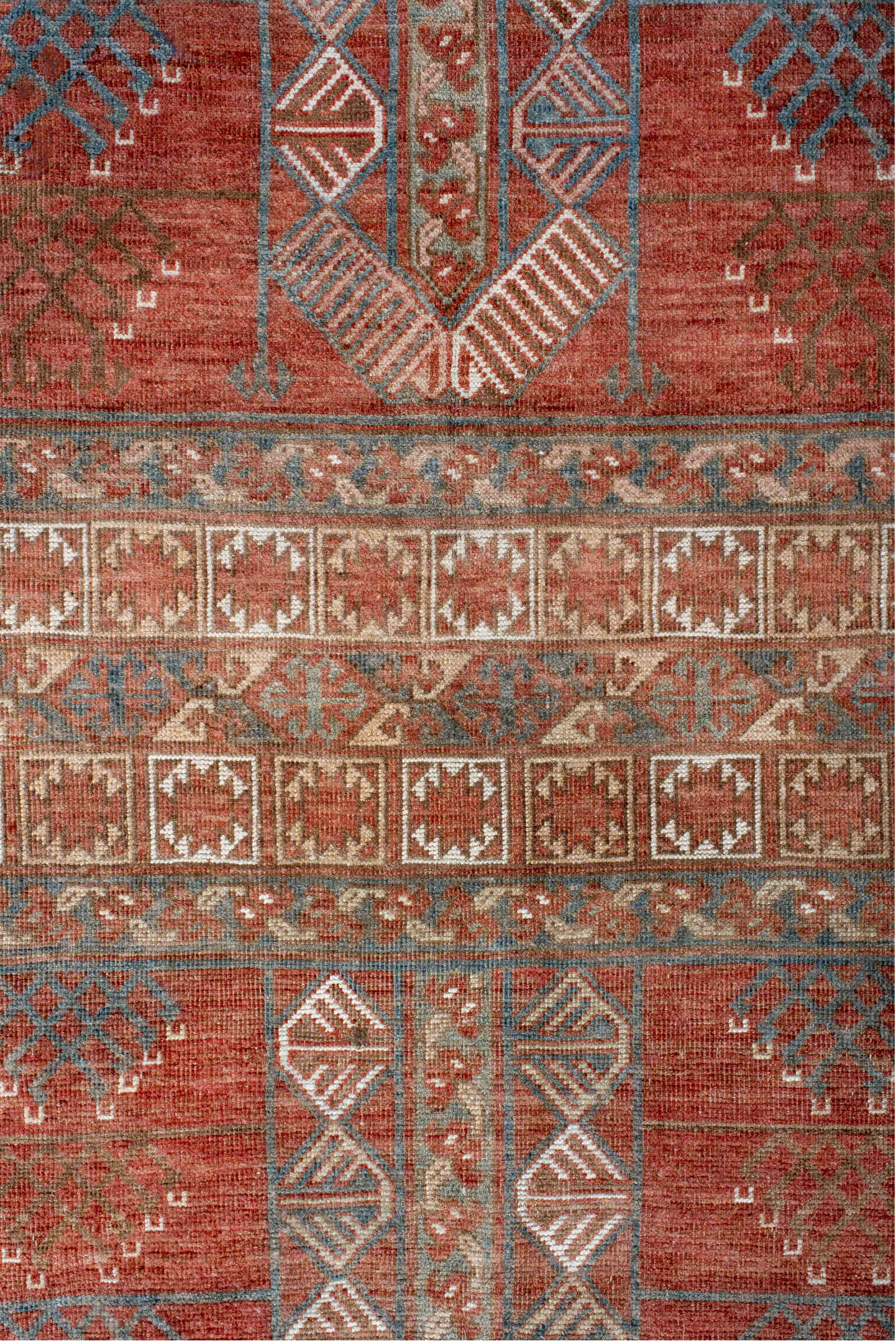 4' x 7' one-of-a-kind handmade vintage Afghan rug. Color palette: blue, brown, dark gray, dim gray, gray, light gray