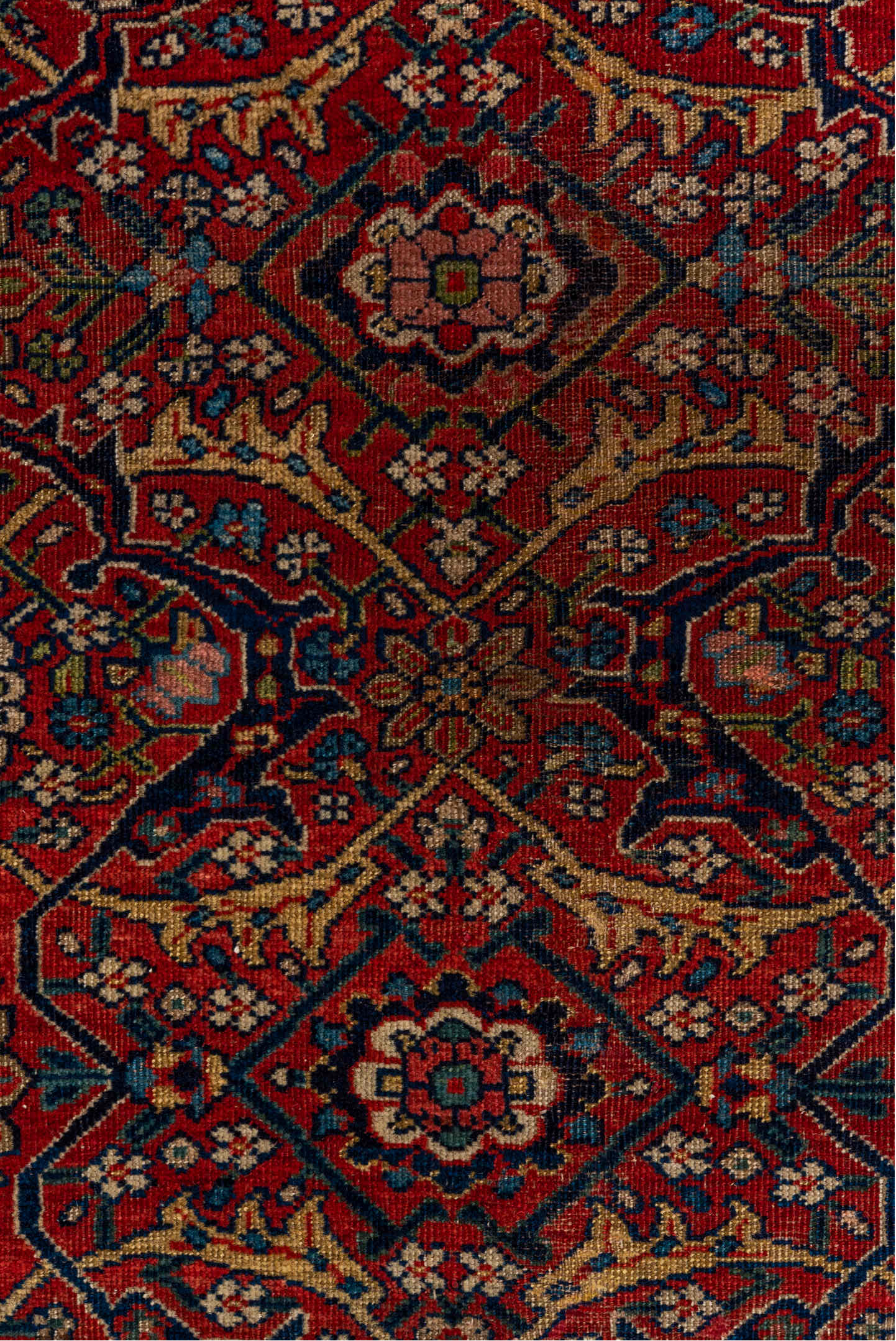 7' x 14' one-of-a-kind handmade vintage Farahan large size rug. Color palette: black, blue, brown, burgundy, fiord, gray