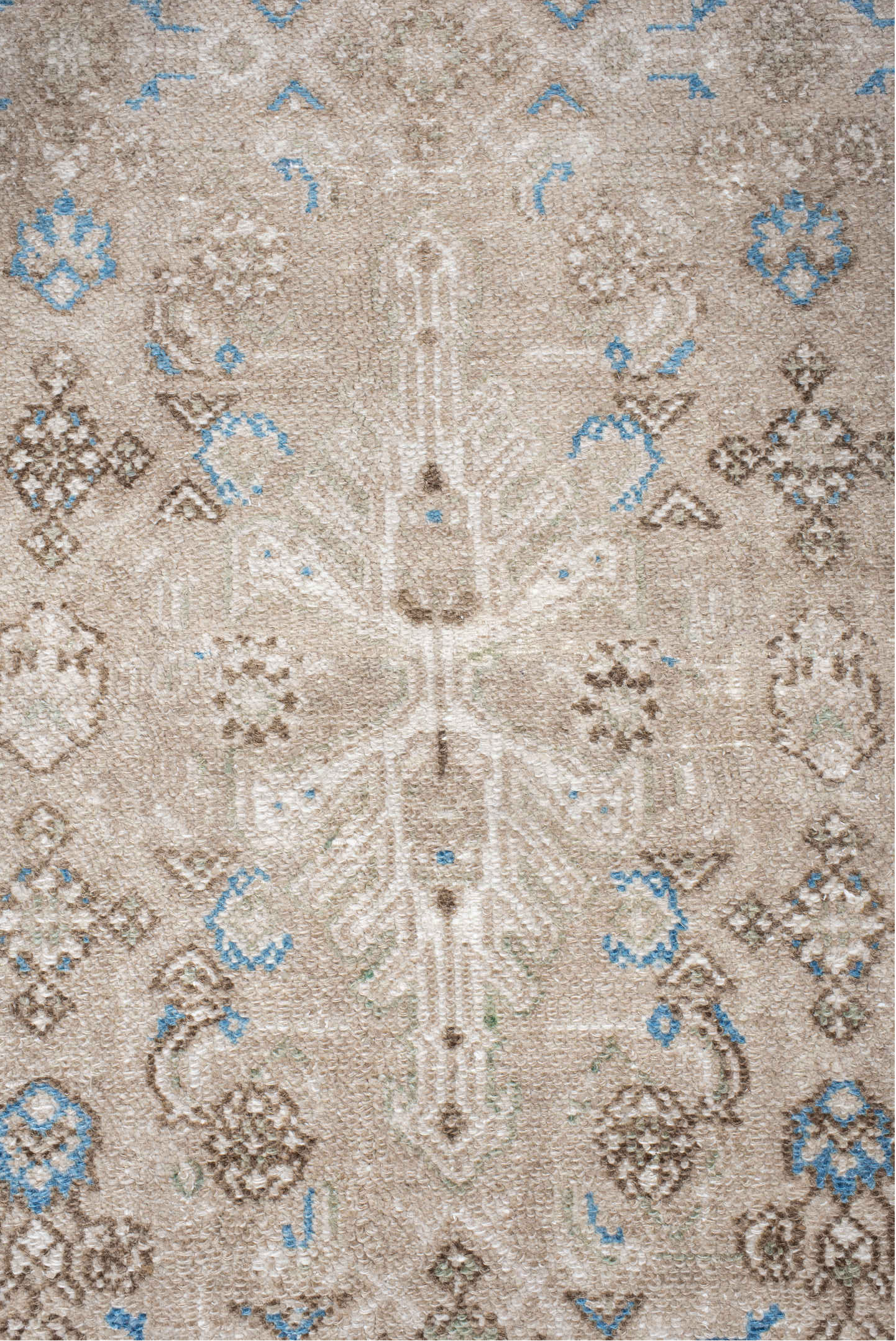 7' x 8' one-of-a-kind handmade vintage Bibikabad rug. Color palette: brown, gainsboro, gray, light blue, light gray