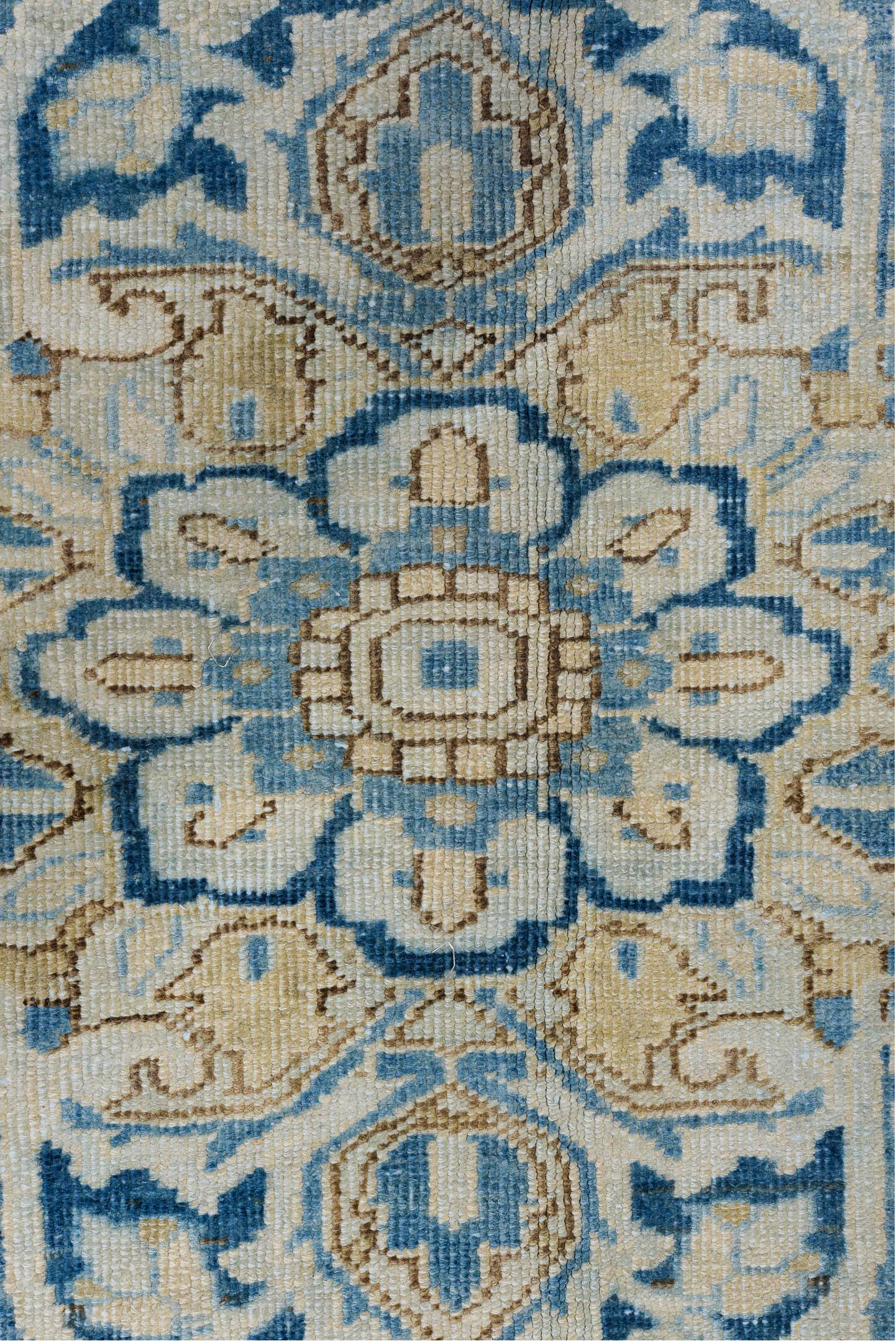 9' x 12' one-of-a-kind handmade vintage Heriz large size rug. Color palette: off-white, gray, light gray, blue, brown