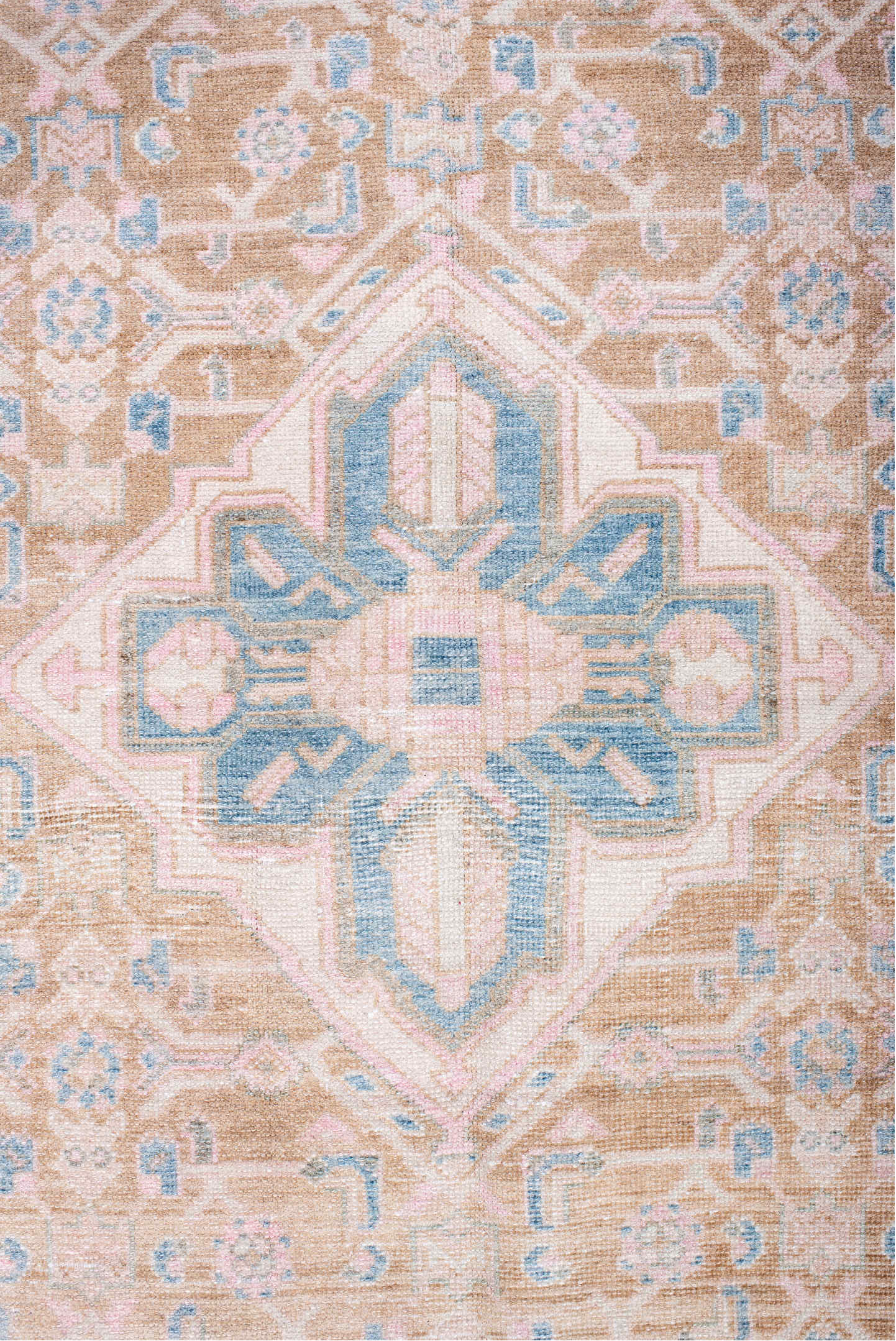 4' x 8' one-of-a-kind handmade vintage Hamadan runner rug. Color palette: pink, gray, light gray, off-white, light blue