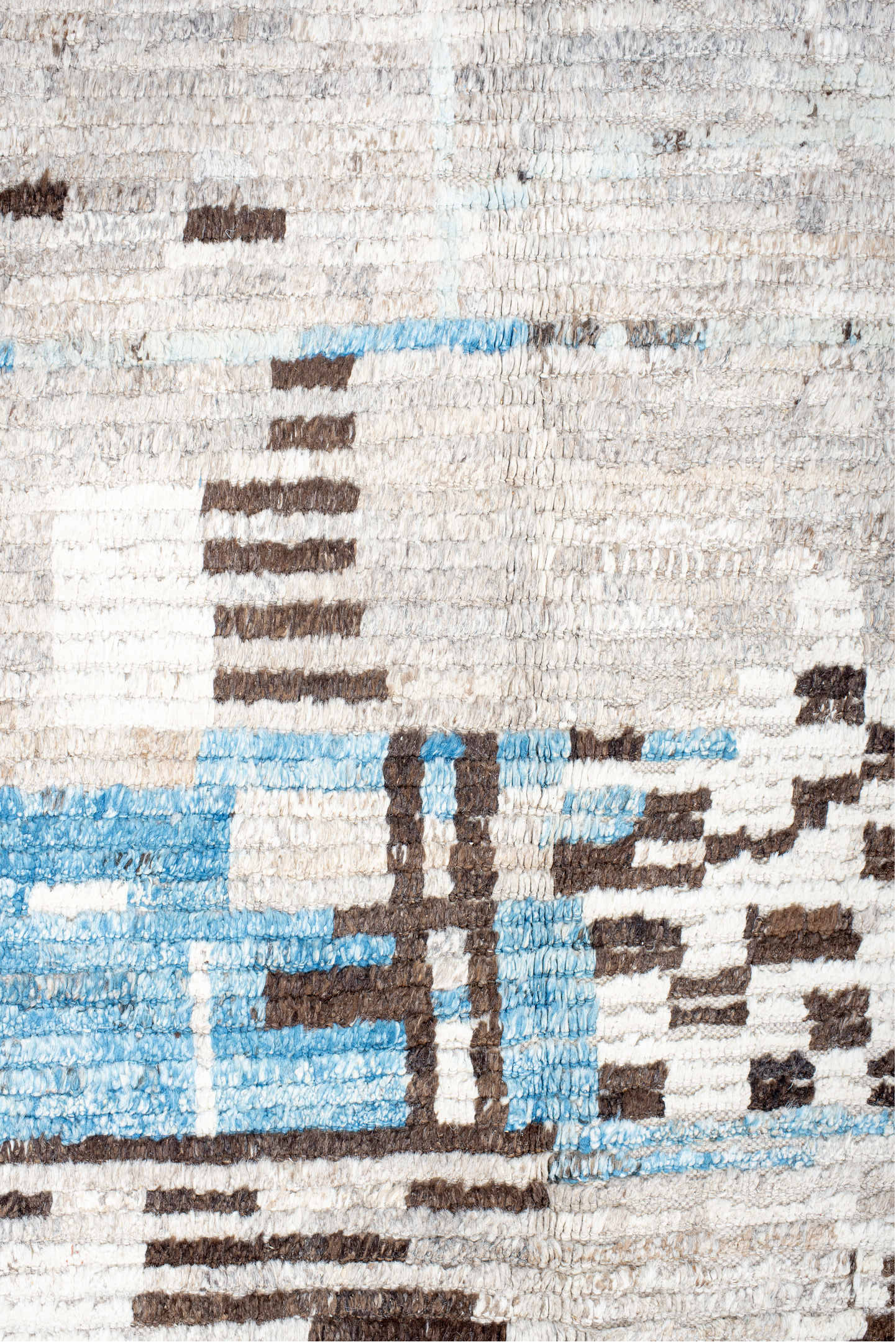8' x 12' one-of-a-kind handmade vintage Tulu large size rug. Color palette: black, blue, gray, light blue, light gray