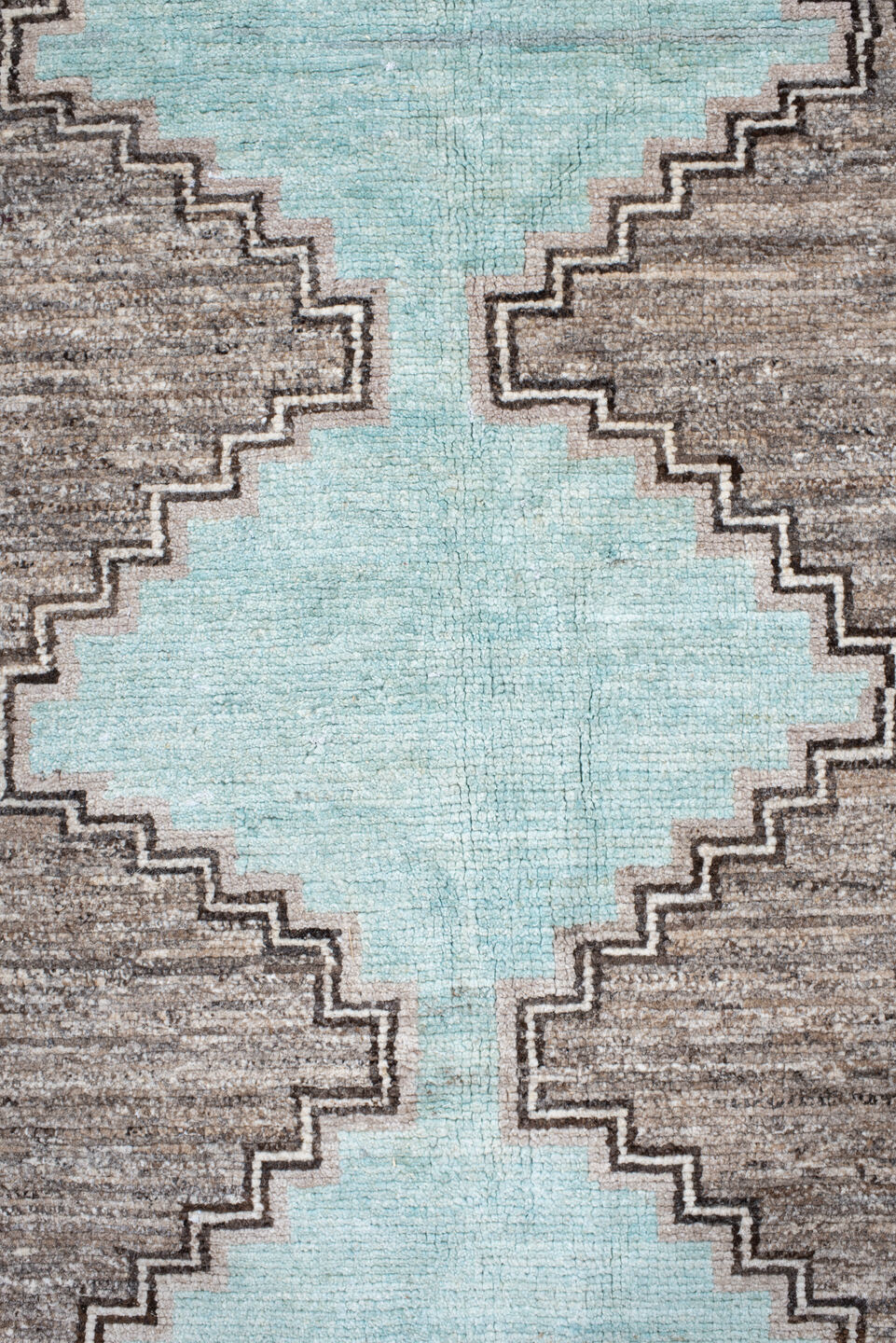 9' x 11' one-of-a-kind handmade vintage Kars large size rug. Color palette: gray, light blue, light gray, off-white, black