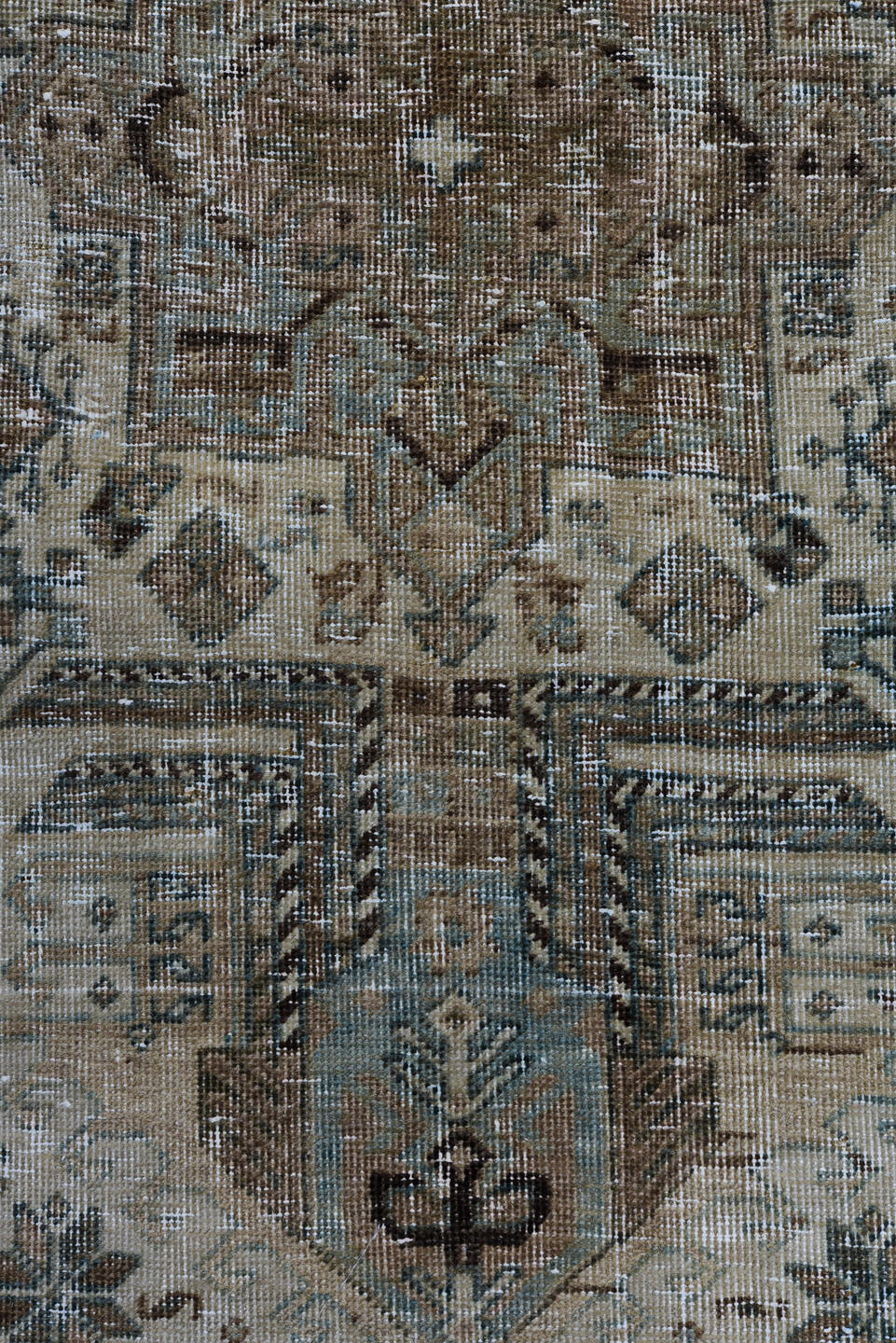 3' x 14' one-of-a-kind handmade vintage Heriz runner rug. Color palette: black, dark gray, dim gray, gray, light gray