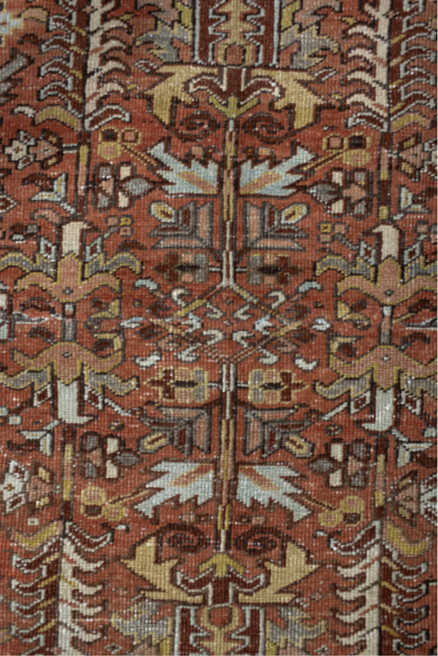 6' x 7' one-of-a-kind handmade vintage Heriz rug. Color palette: black, brown, charcoal, dark gray, gainsboro, gray