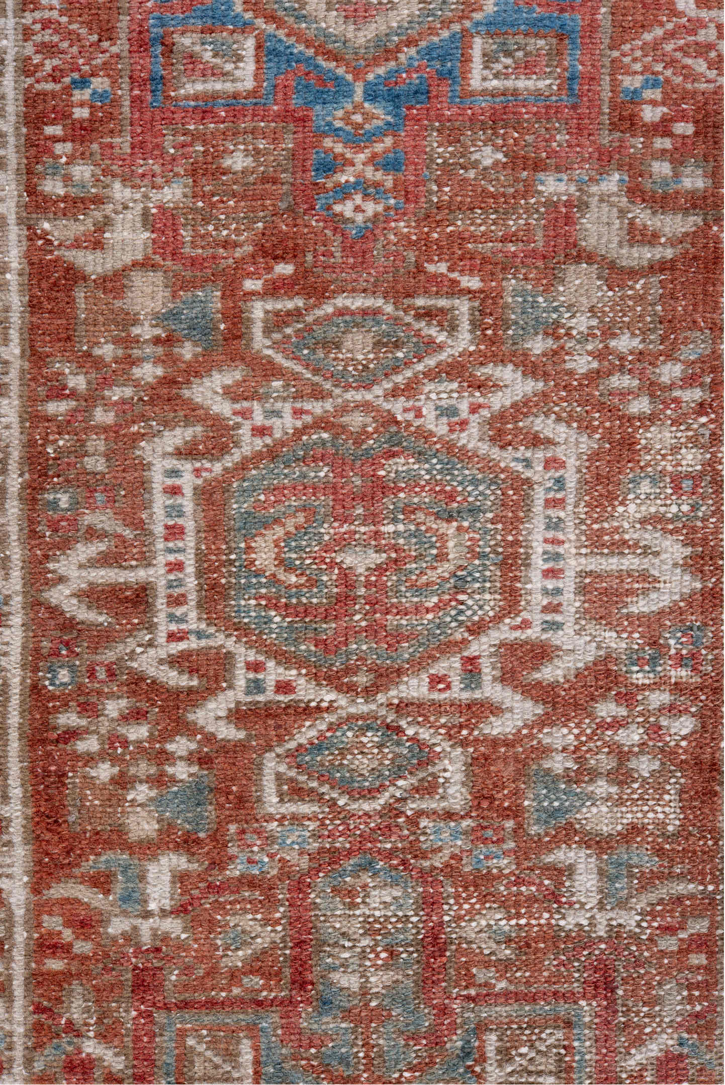 2' x 3' one-of-a-kind handmade vintage Karaje small size rug. Color palette: arapawa, blue, brown, dark gray, fiord