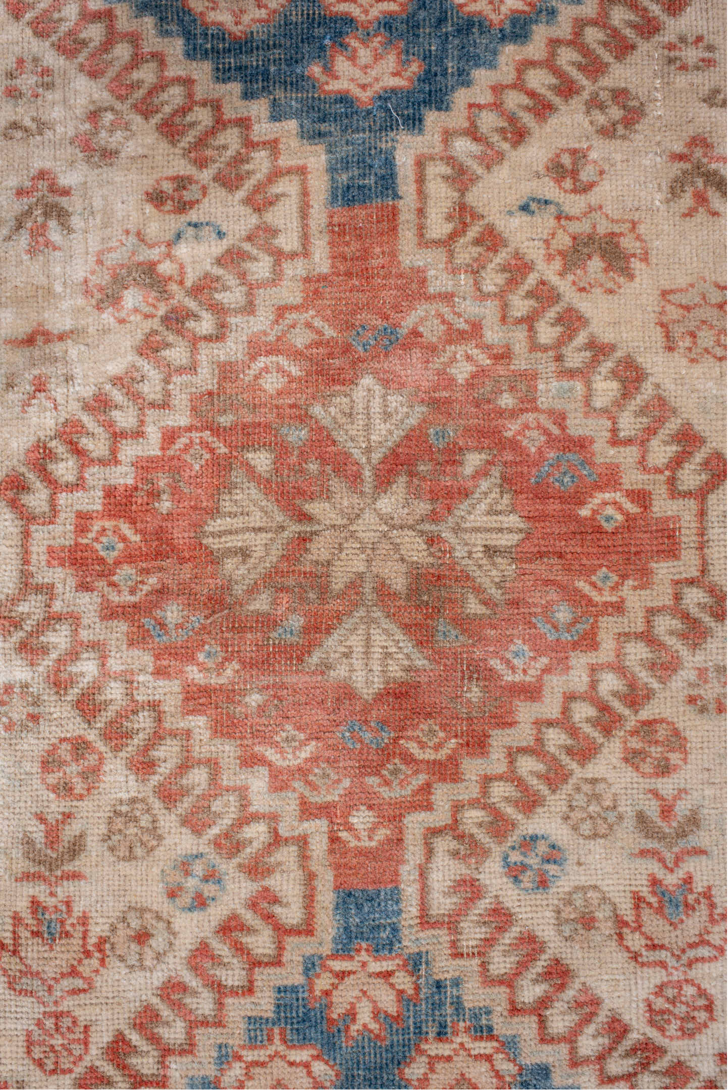 2' x 4' one-of-a-kind handmade vintage Shiraz small size rug. Color palette: blue, brown, gray, light gray, off-white, pink