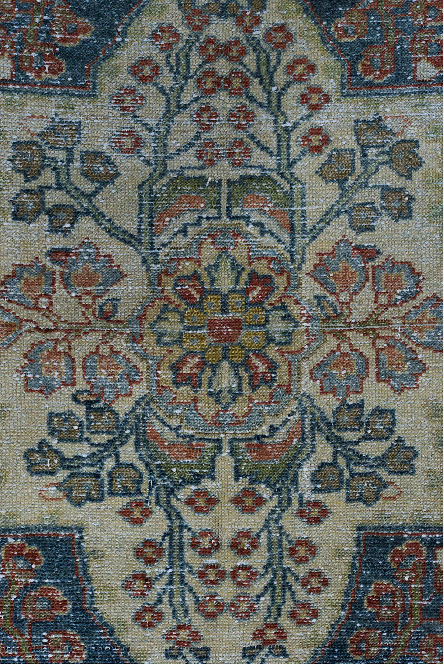 3' x 12' one-of-a-kind handmade vintage Hamadan runner rug. Color palette: black, blue, brown, charcoal, dim gray, gray