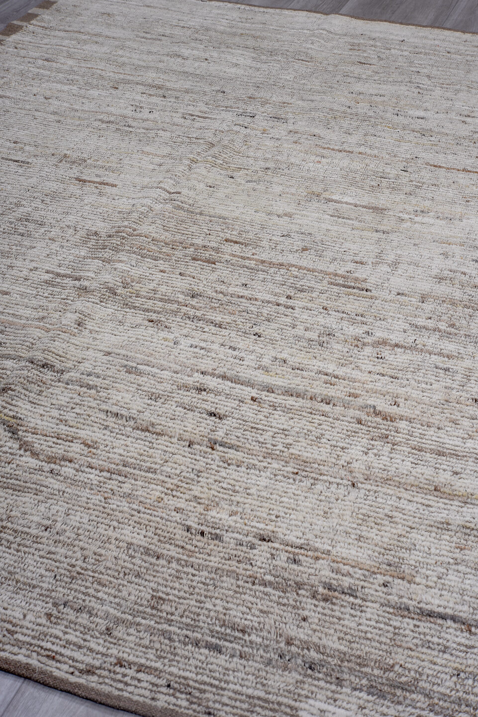 7' x 9' one-of-a-kind handmade vintage Tulu rug. Color palette: dark gray, dim gray, gainsboro, gray, light gray, off-white