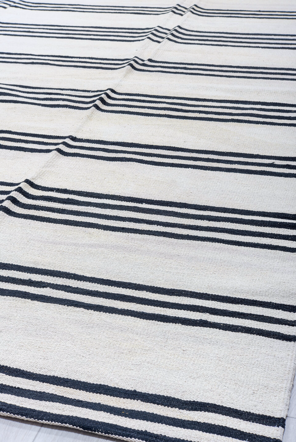 13' x 19' one-of-a-kind handmade vintage Kilim oversize rug. Color palette: alice blue, blue, dark gray, fiord, ghost white