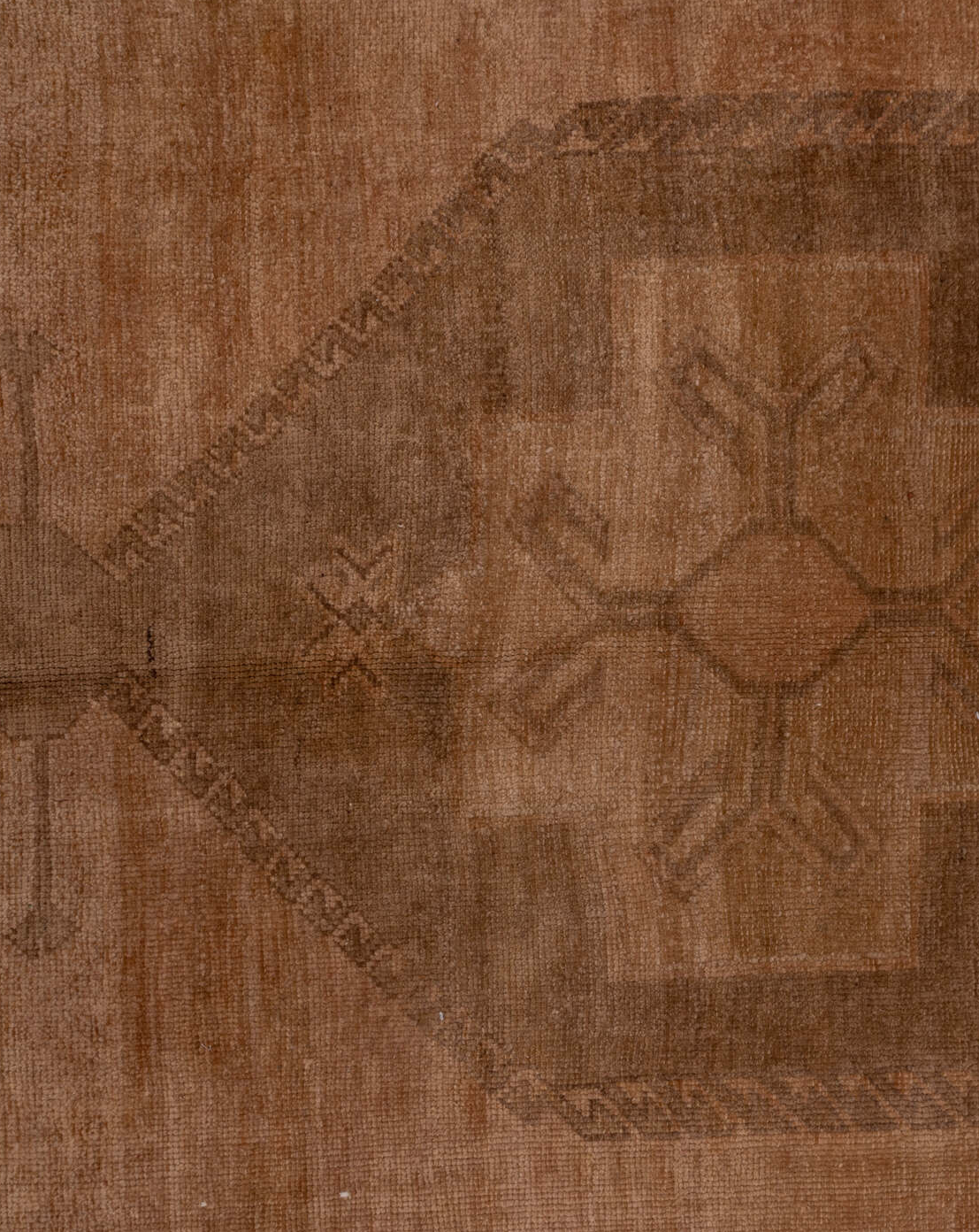 4' x 12' one-of-a-kind handmade vintage Oushak runner rug. Color palette: brown, gray, light gray, off-white, pink, snow