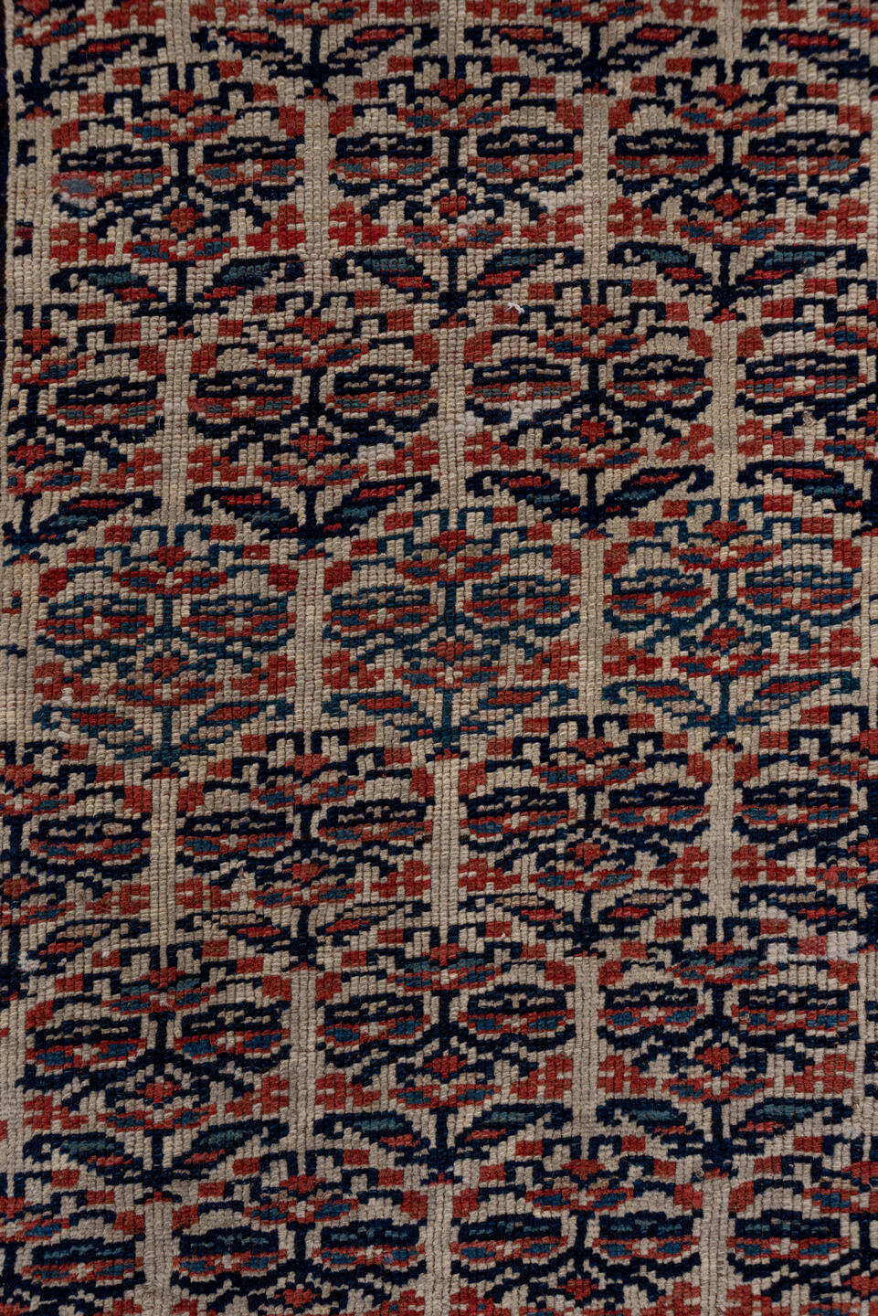 3' x 16' one-of-a-kind handmade vintage NW Persian runner rug. Color palette: pink, gray, brown, red, blue, redwood