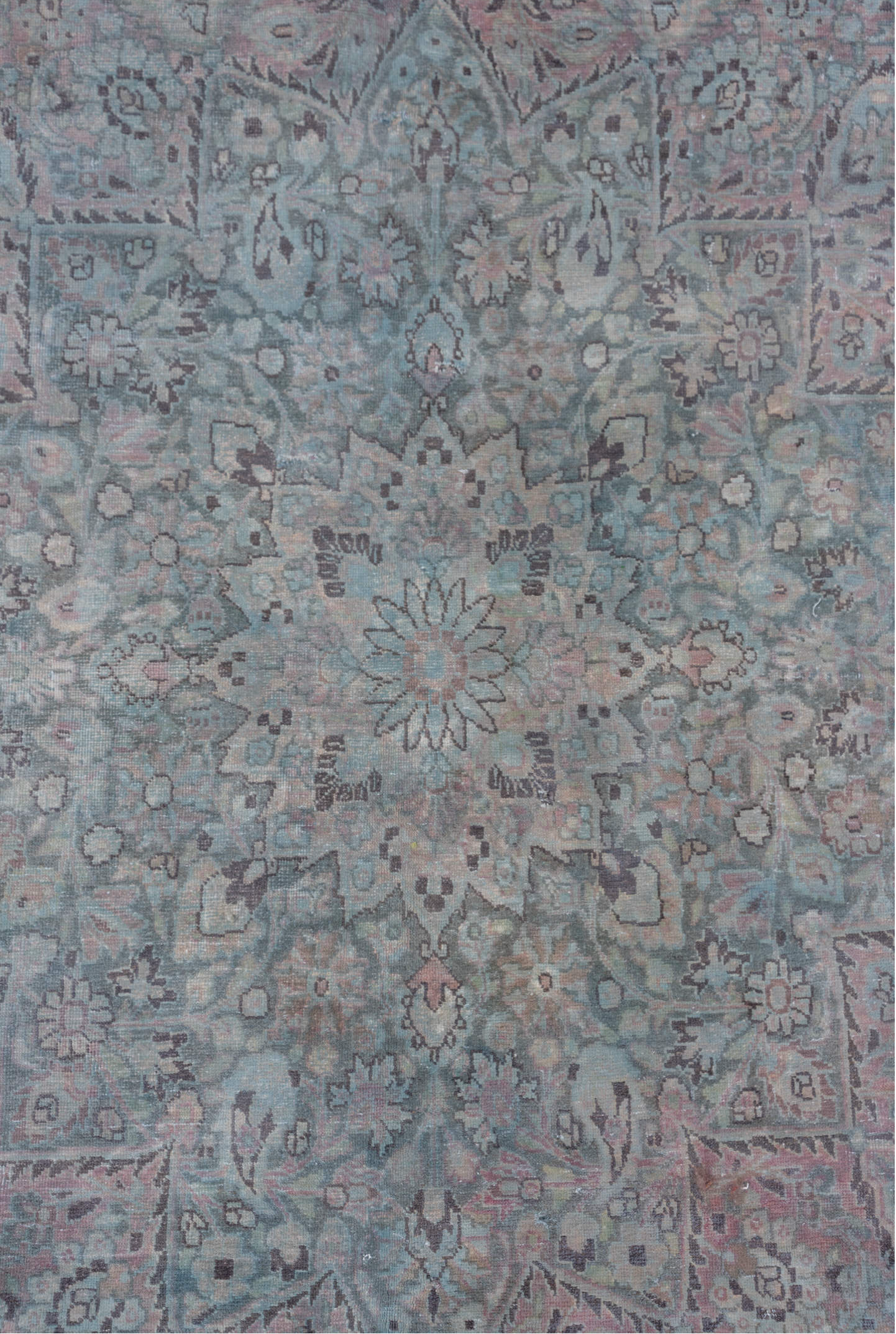 8' x 11' one-of-a-kind handmade vintage Khorassan large size rug. Color palette: gray, light gray, blue, light blue