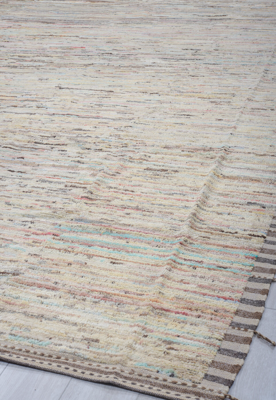 10' x 13' one-of-a-kind handmade vintage Tulu large size rug. Color palette: blue, gainsboro, gray, light blue, light gray