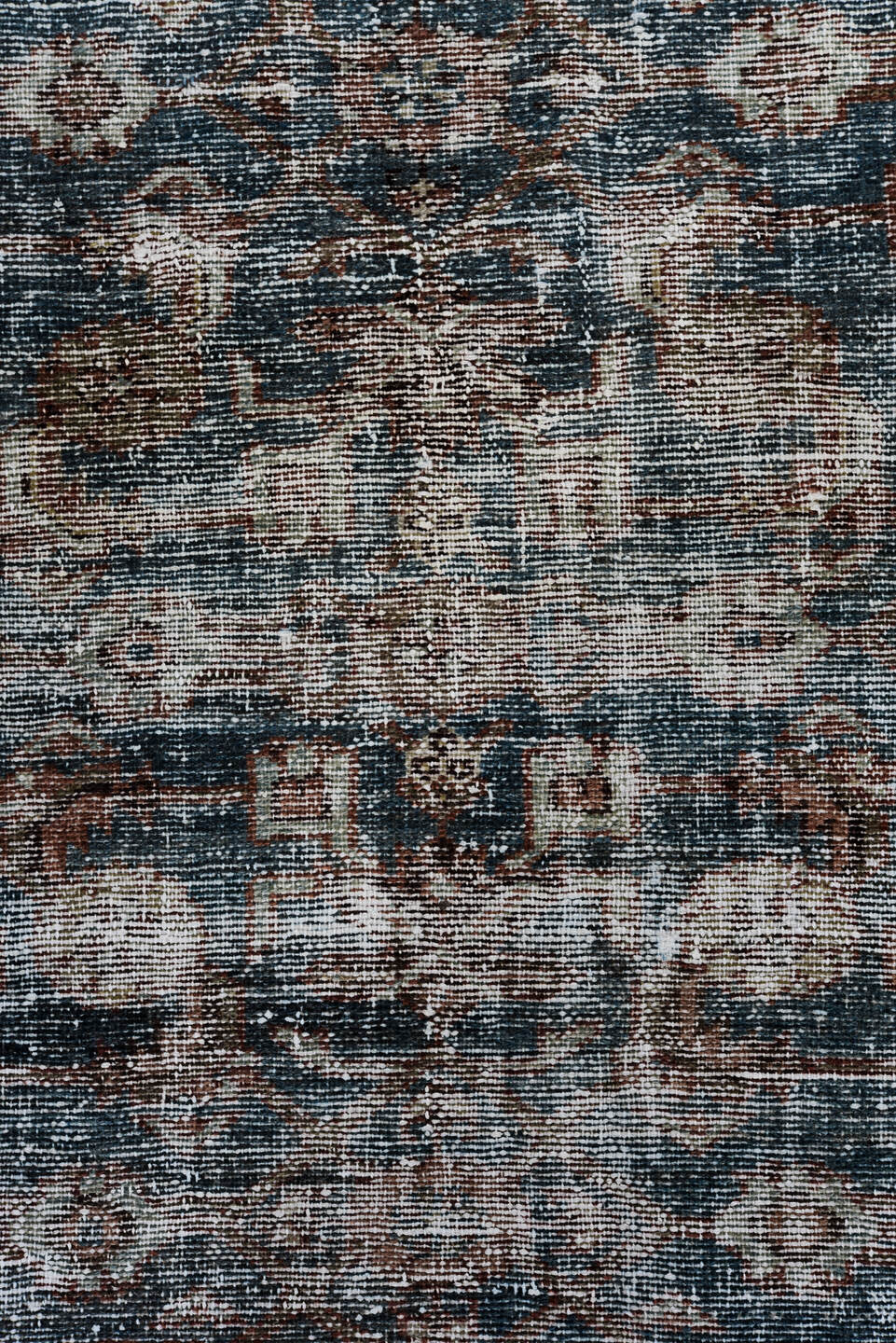 2' x 9' one-of-a-kind handmade vintage Malayer runner rug. Color palette: black, blue, charcoal, dim gray, gainsboro, gray