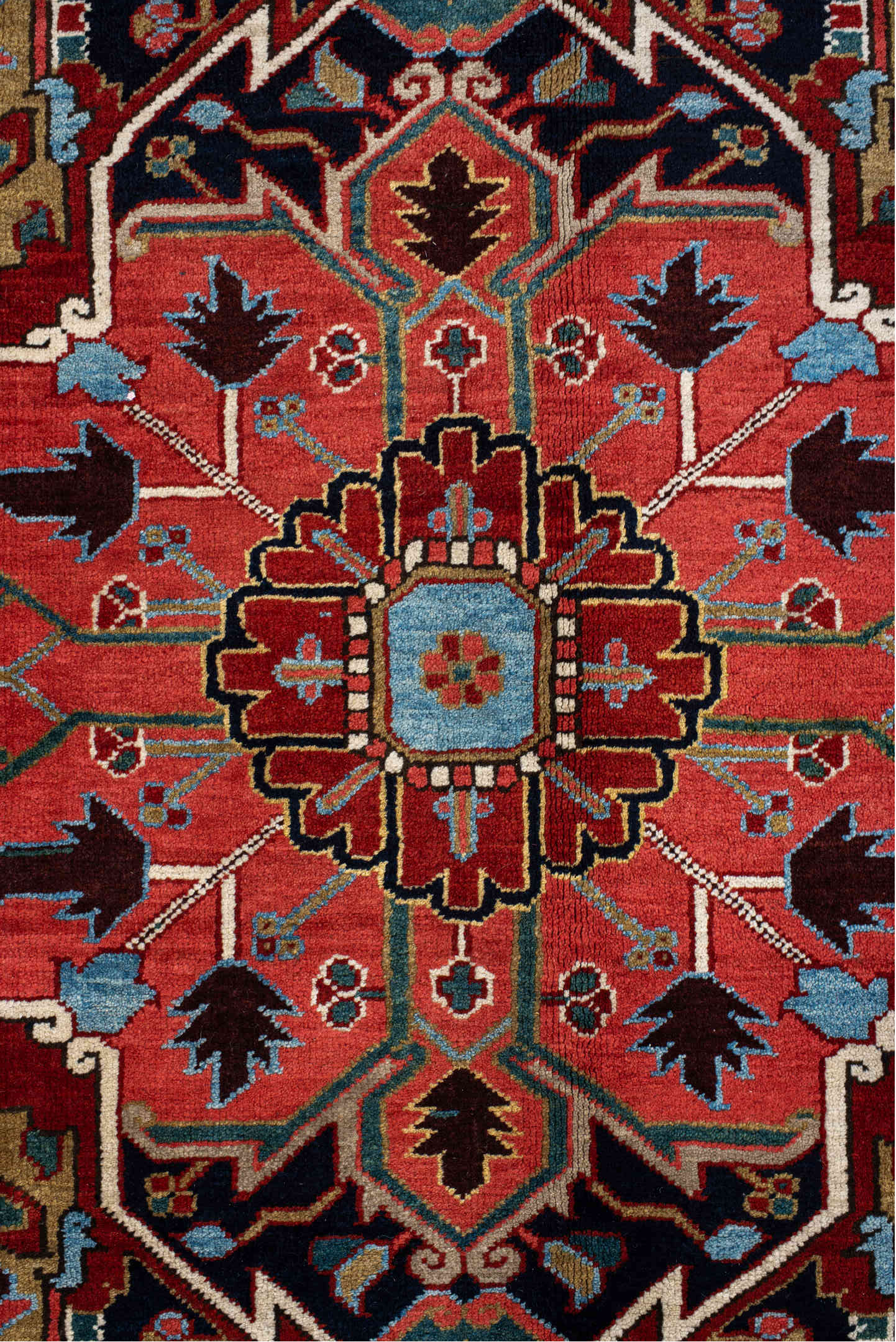8' x 12' one-of-a-kind handmade vintage Heriz large size rug. Color palette: blue, brown, gainsboro, gray, light blue