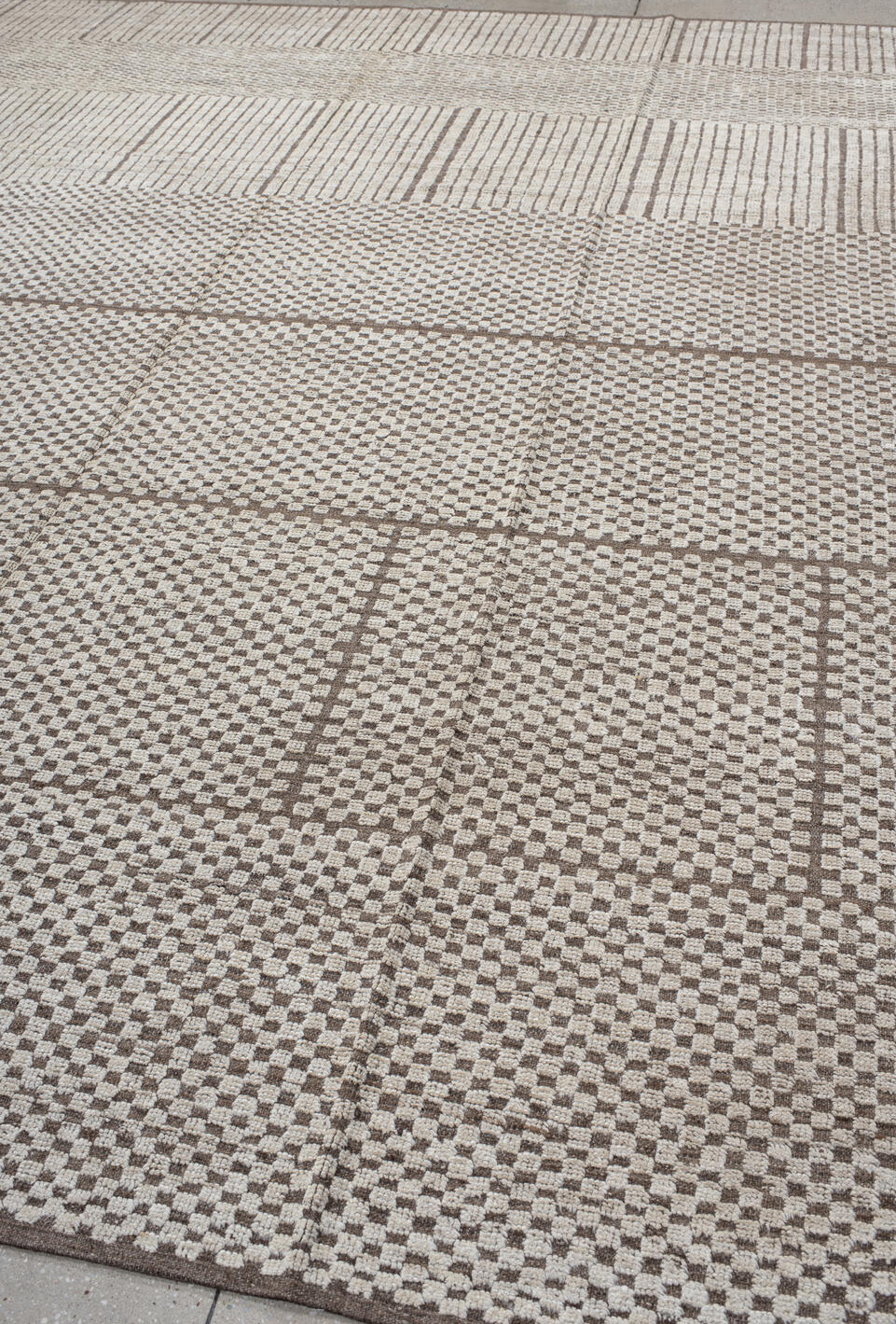 9' x 11' one-of-a-kind handmade vintage Tulu large size rug. Color palette: light gray, off-white, gray, black, gainsboro