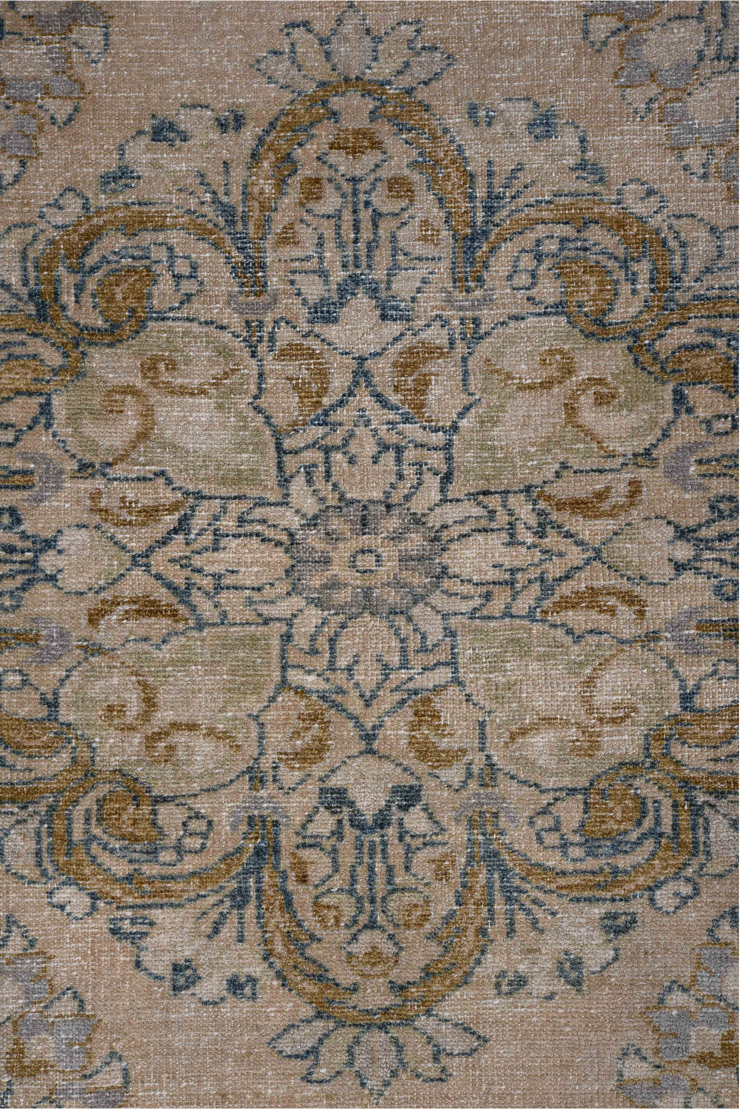 3' x 5' one-of-a-kind handmade vintage Lilian small size rug. Color palette: black, blue, brown, dark gray, dim gray, gray