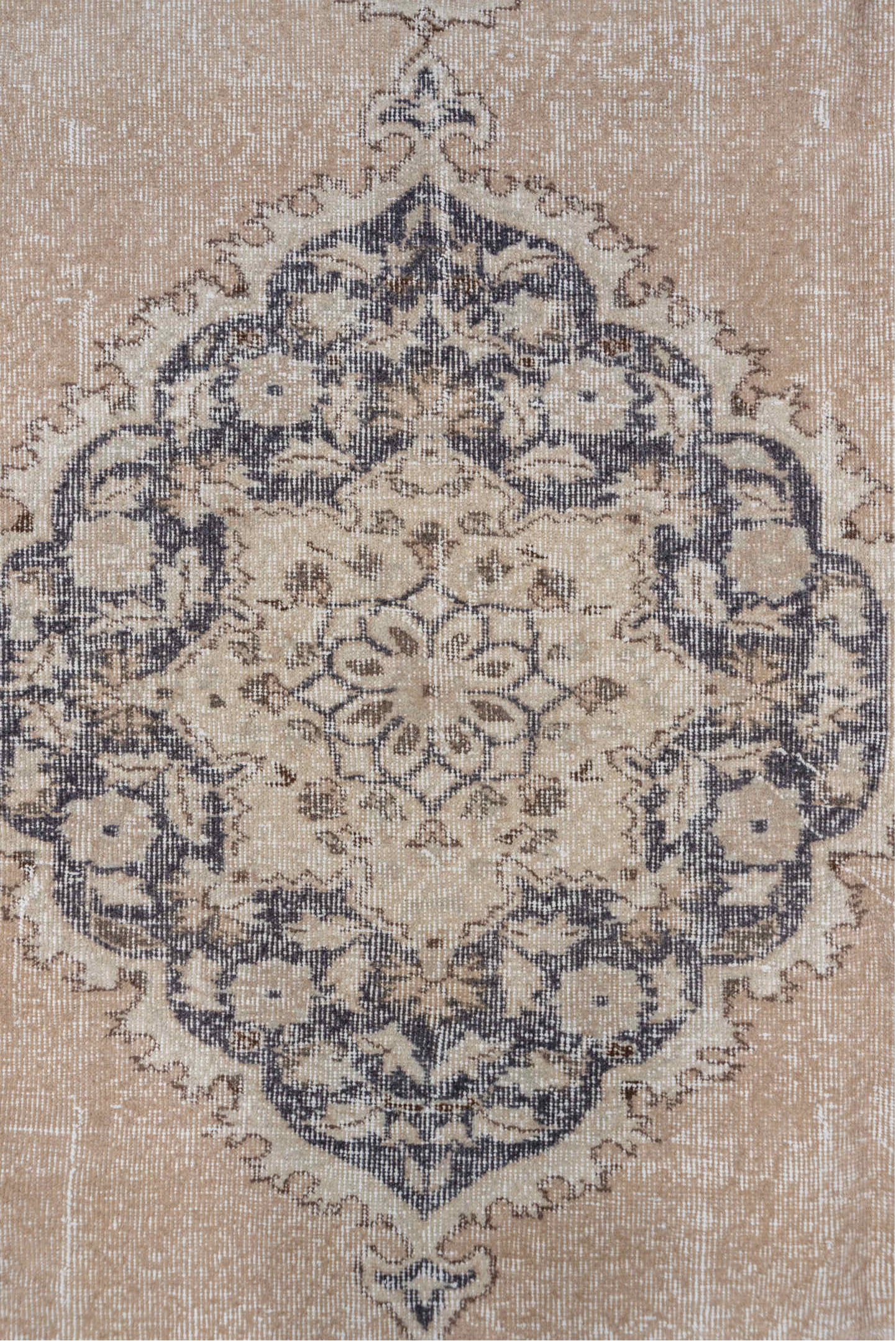 7' x 10' one-of-a-kind handmade vintage Oushak large size rug. Color palette: gray, light gray, off-white, pink