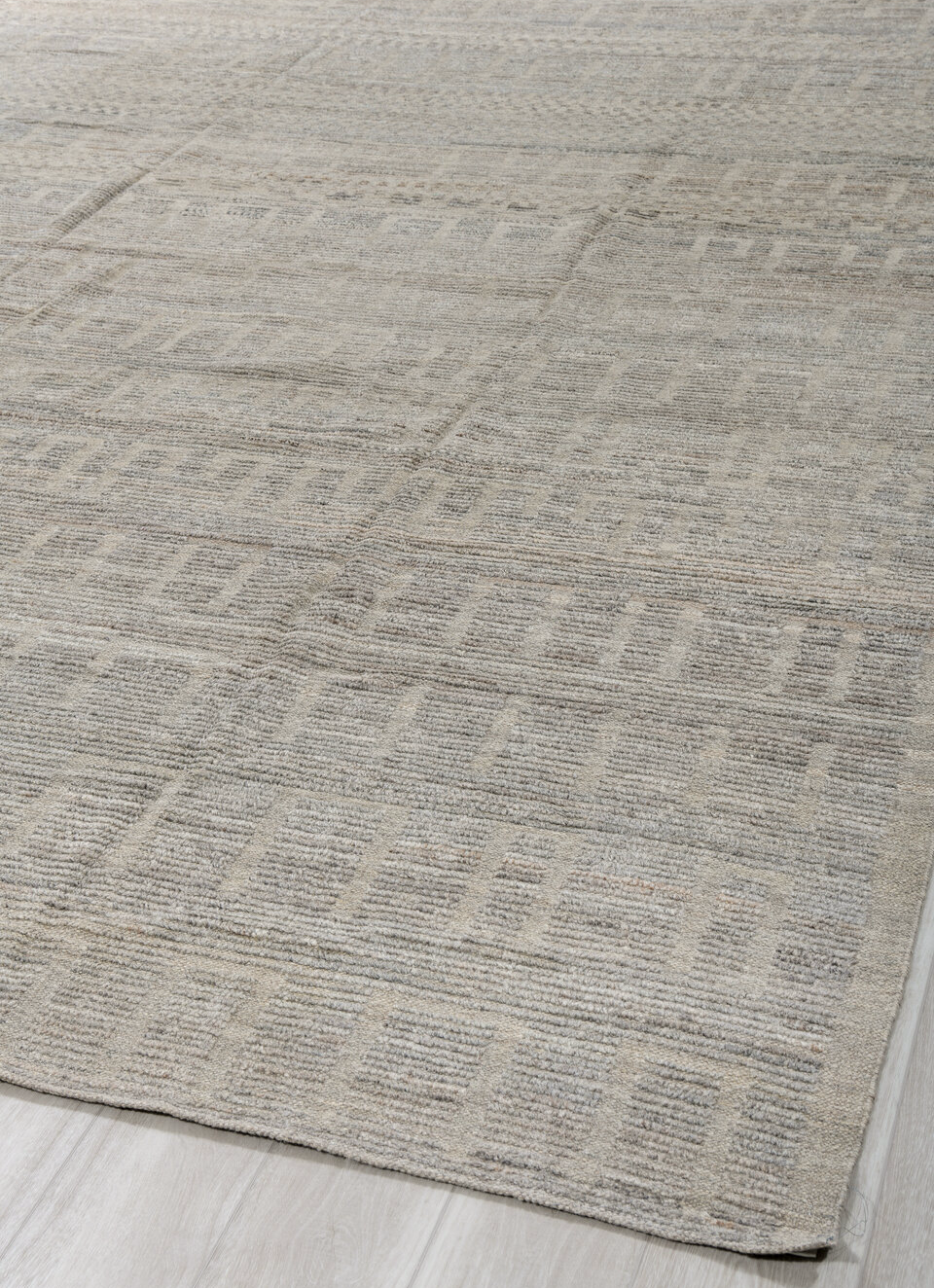 9' x 12' one-of-a-kind handmade vintage Tulu large size rug. Color palette: dark gray, gray, light gray, off-white, silver