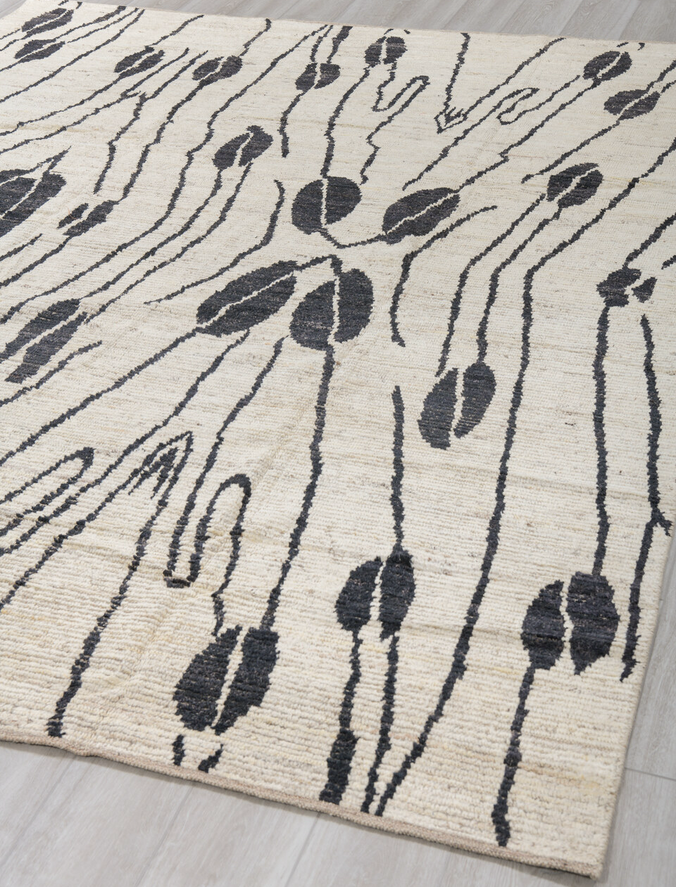 8' x 10' one-of-a-kind handmade vintage Tulu large size rug. Color palette: black, blue, charcoal, dark gray, dim gray