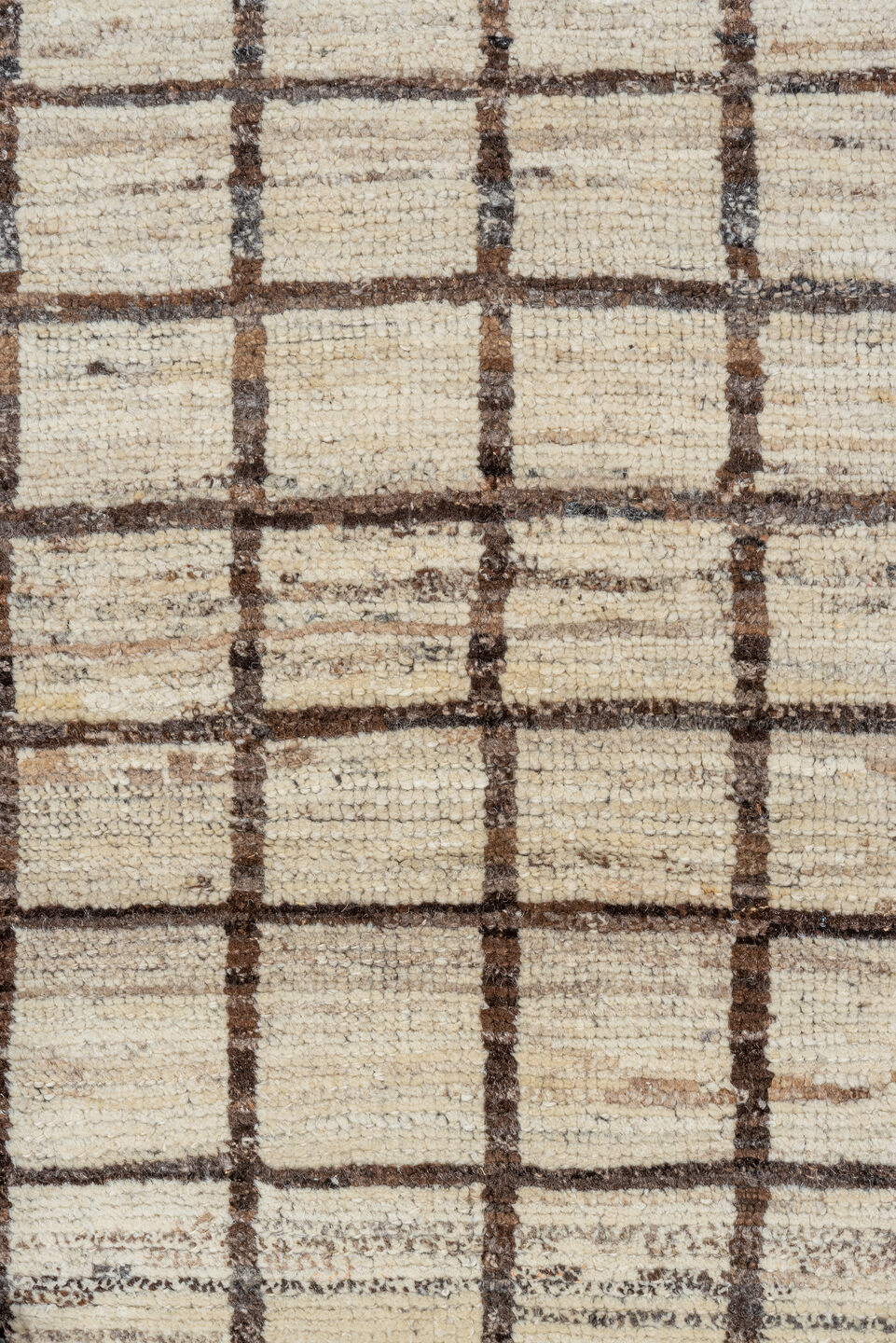 3' x 11' one-of-a-kind handmade vintage Tulu runner rug. Color palette: brown, gray, light gray, off-white, orange, snow