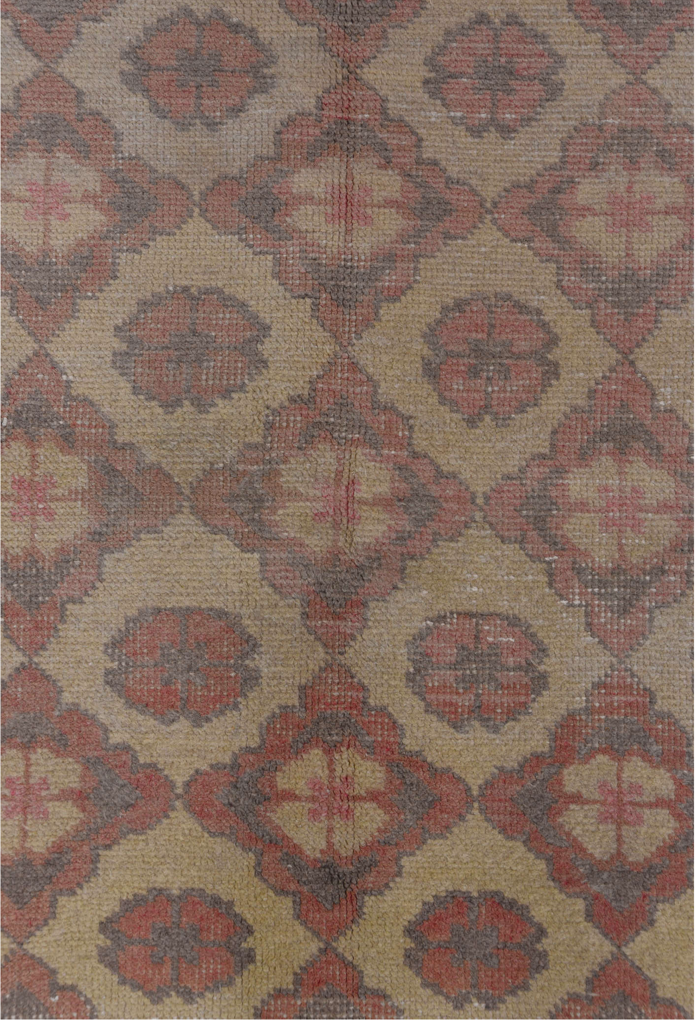 4' x 7' one-of-a-kind handmade vintage Oushak rug. Color palette: gray, light gray, off-white, pink, snow, white, whitesmoke