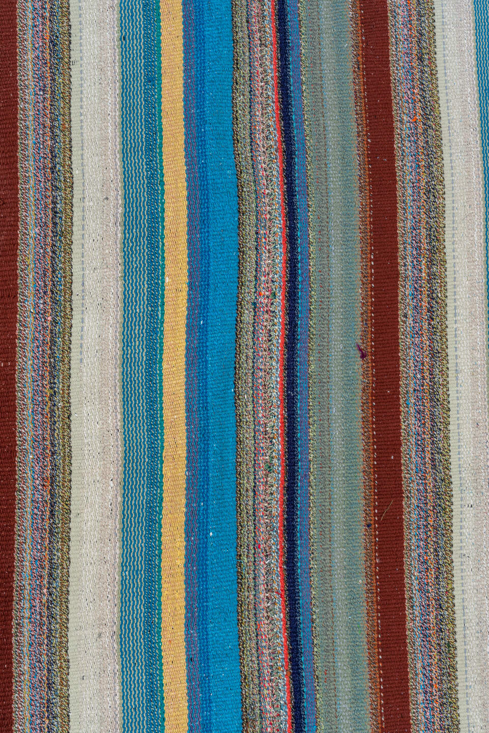 6' x 7' one-of-a-kind handmade vintage Flatweave rug. Color palette: arapawa, blue, brown, dark gray, dim gray, gray