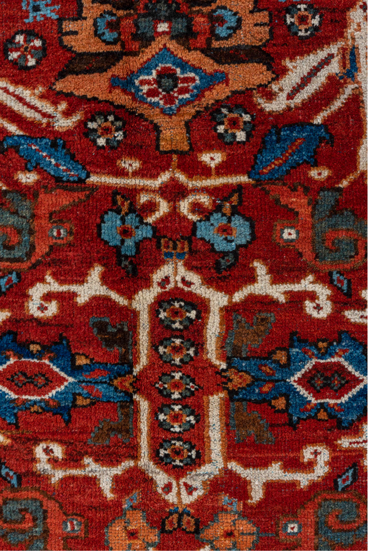 8' x 12' one-of-a-kind handmade vintage Mahal large size rug. Color palette: black, blue, brown, gray, light gray, off-white