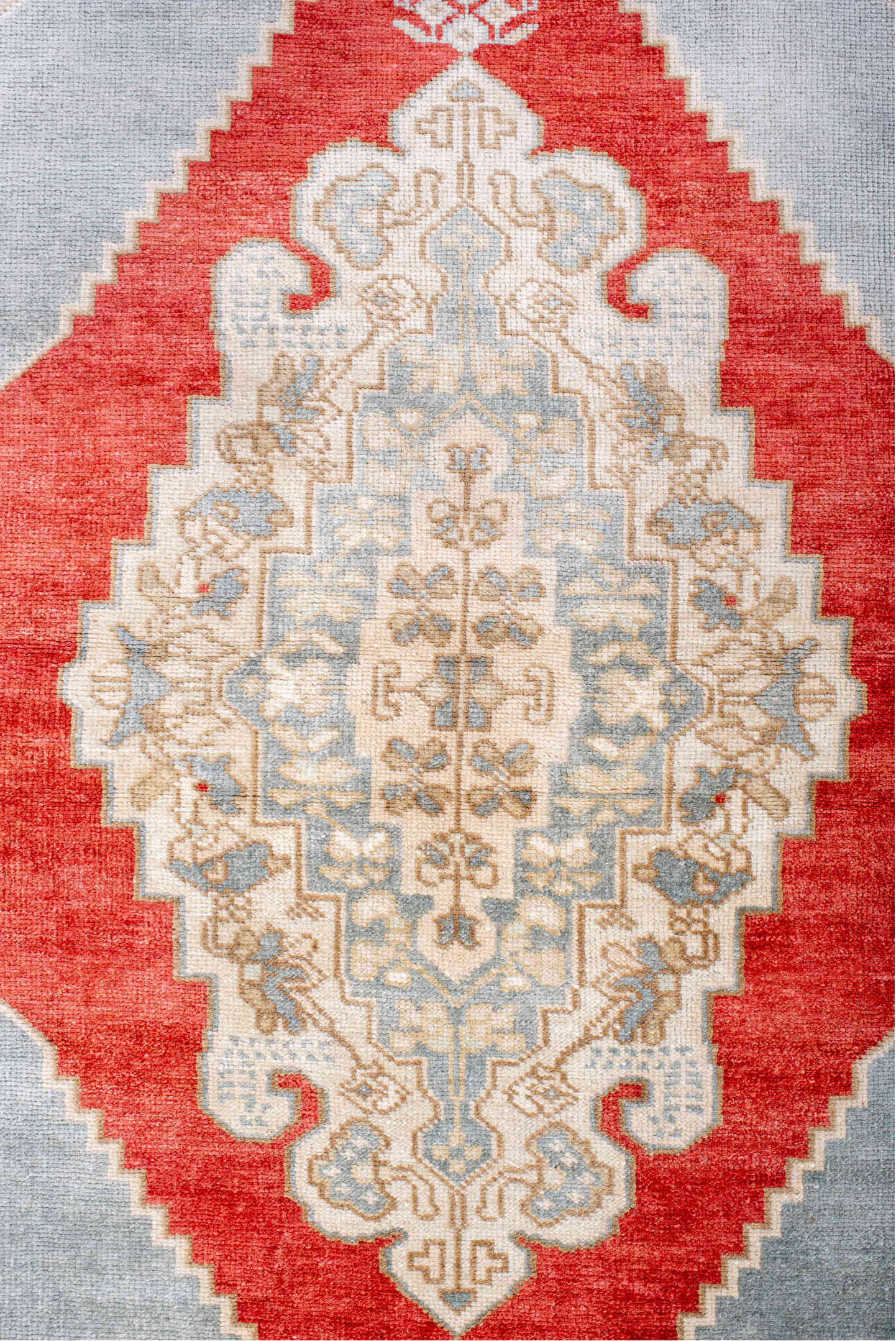 3' x 5' one-of-a-kind handmade vintage Anatol small size rug. Color palette: antiquewhite, brown, dark gray, fire brick
