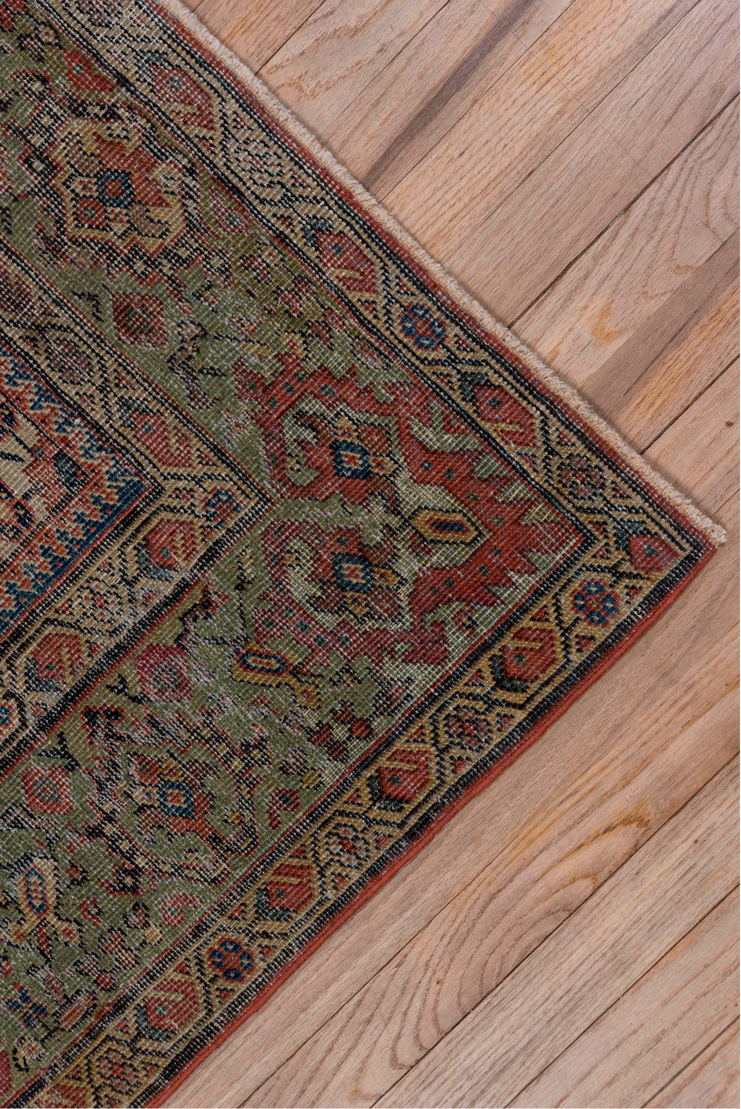 5' x 9' one-of-a-kind handmade vintage Farahan medium size rug. Color palette: black, blue, brown, gray, pink, red, redwood