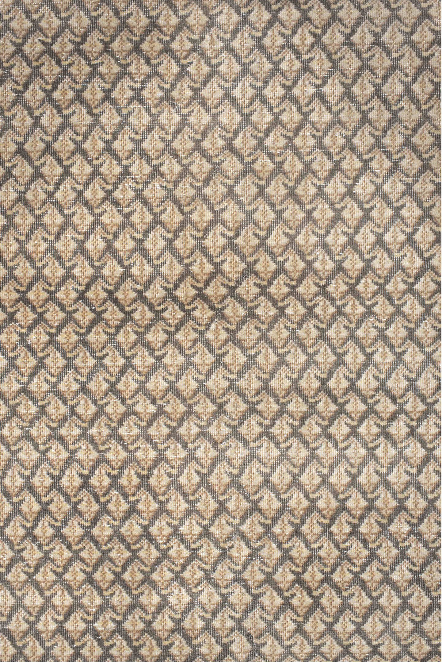 9' x 9' one-of-a-kind handmade vintage Saraband rug. Color palette: pink, off-white, gray, brown, light gray, antiquewhite