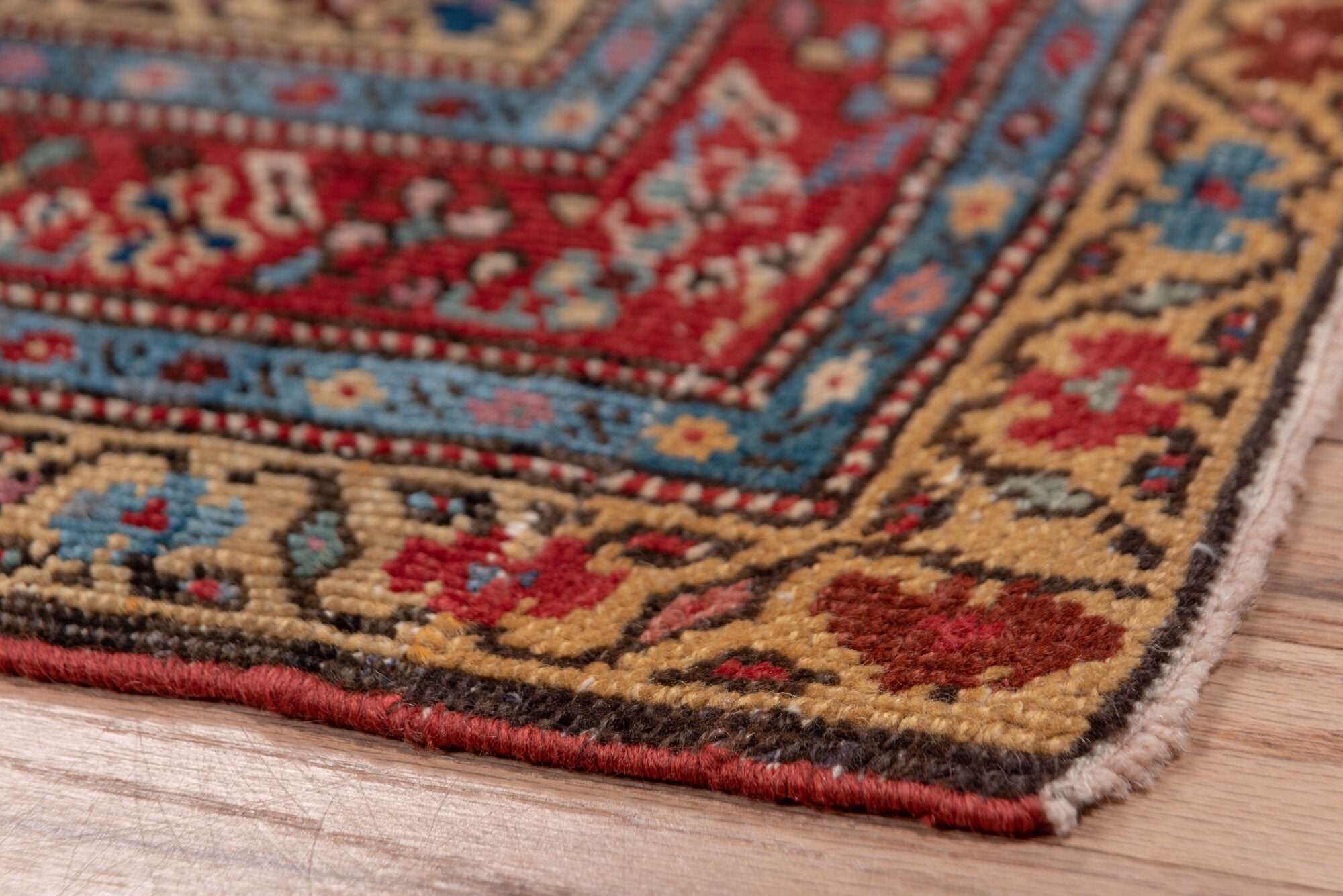 3' x 17' one-of-a-kind handmade vintage Karabagh runner rug. Color palette: black, blue, brown, gray, pink, red