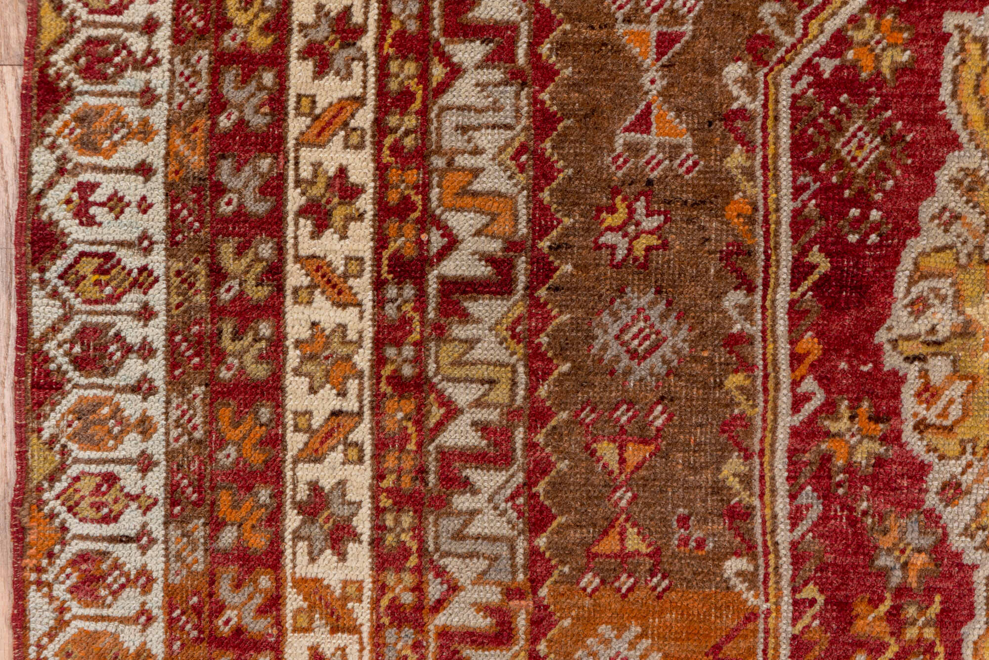 3' x 5' one-of-a-kind handmade vintage Sivas small size rug. Color palette: brown, gray, light gray, off-white, orange, pink