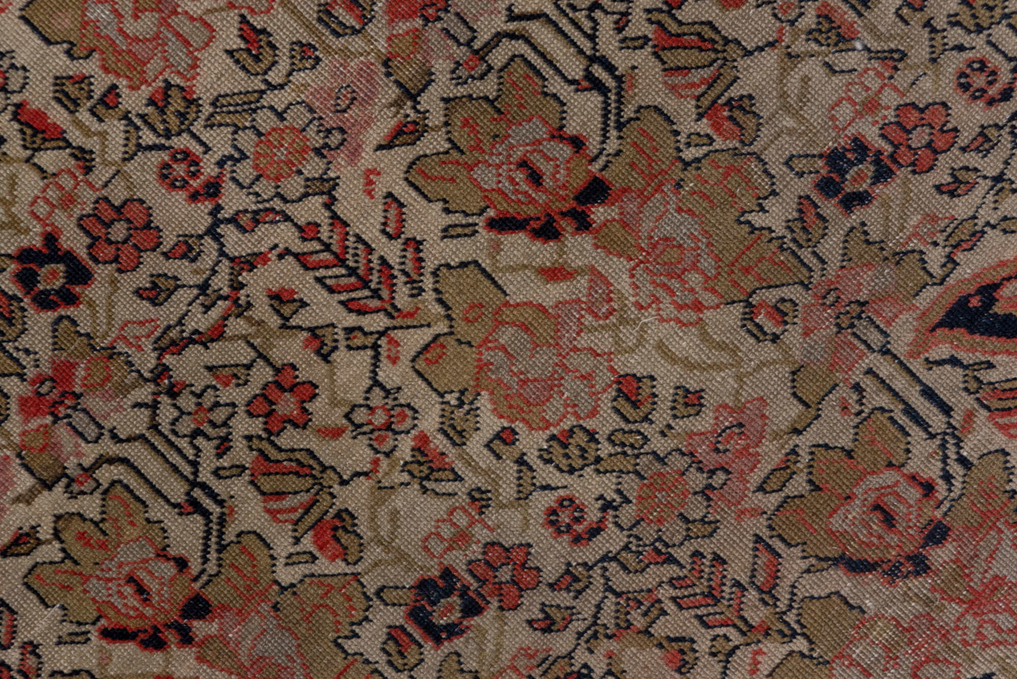 3' x 6' one-of-a-kind handmade vintage Far.Sarouk small size rug. Color palette: black, brown, gray, pink, red