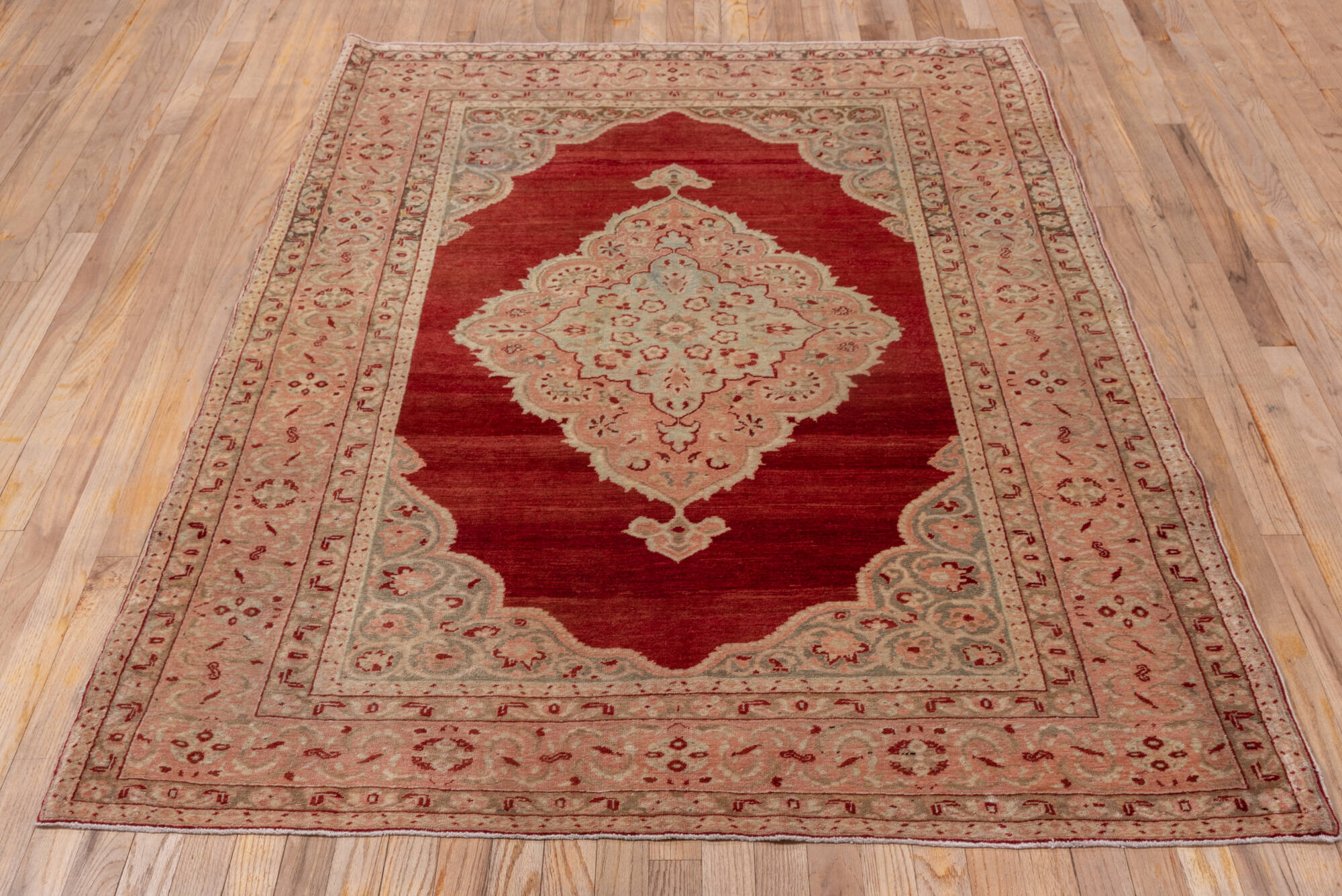 4' x 6' one-of-a-kind handmade vintage Sivas small size rug. Color palette: brown, gray, light gray, pink, red
