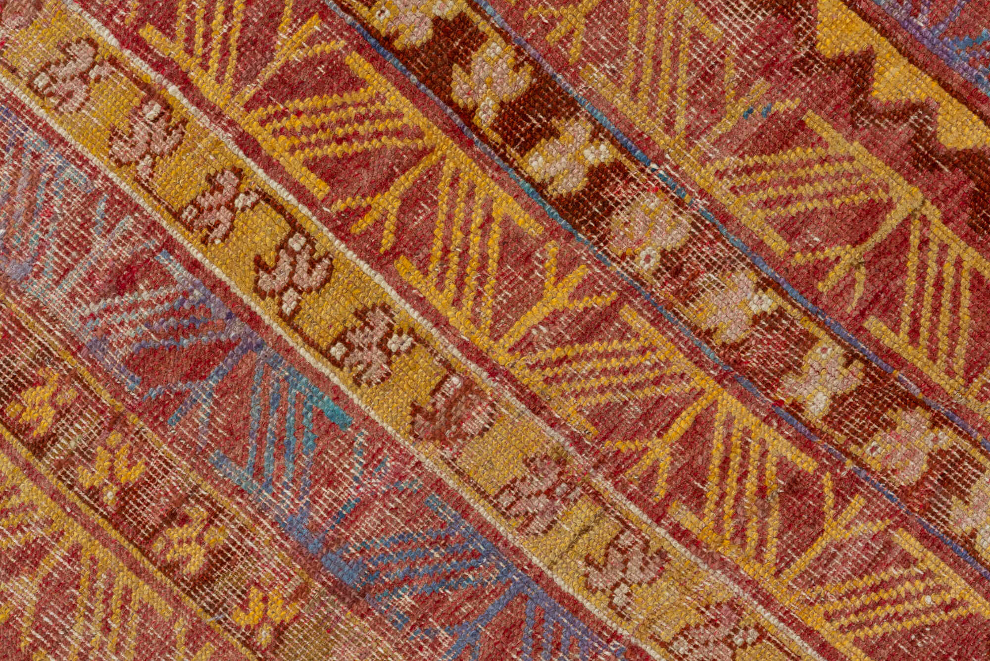 3' x 9' one-of-a-kind handmade vintage Oushak runner rug. Color palette: brown, gray, orange, peru, pink, red