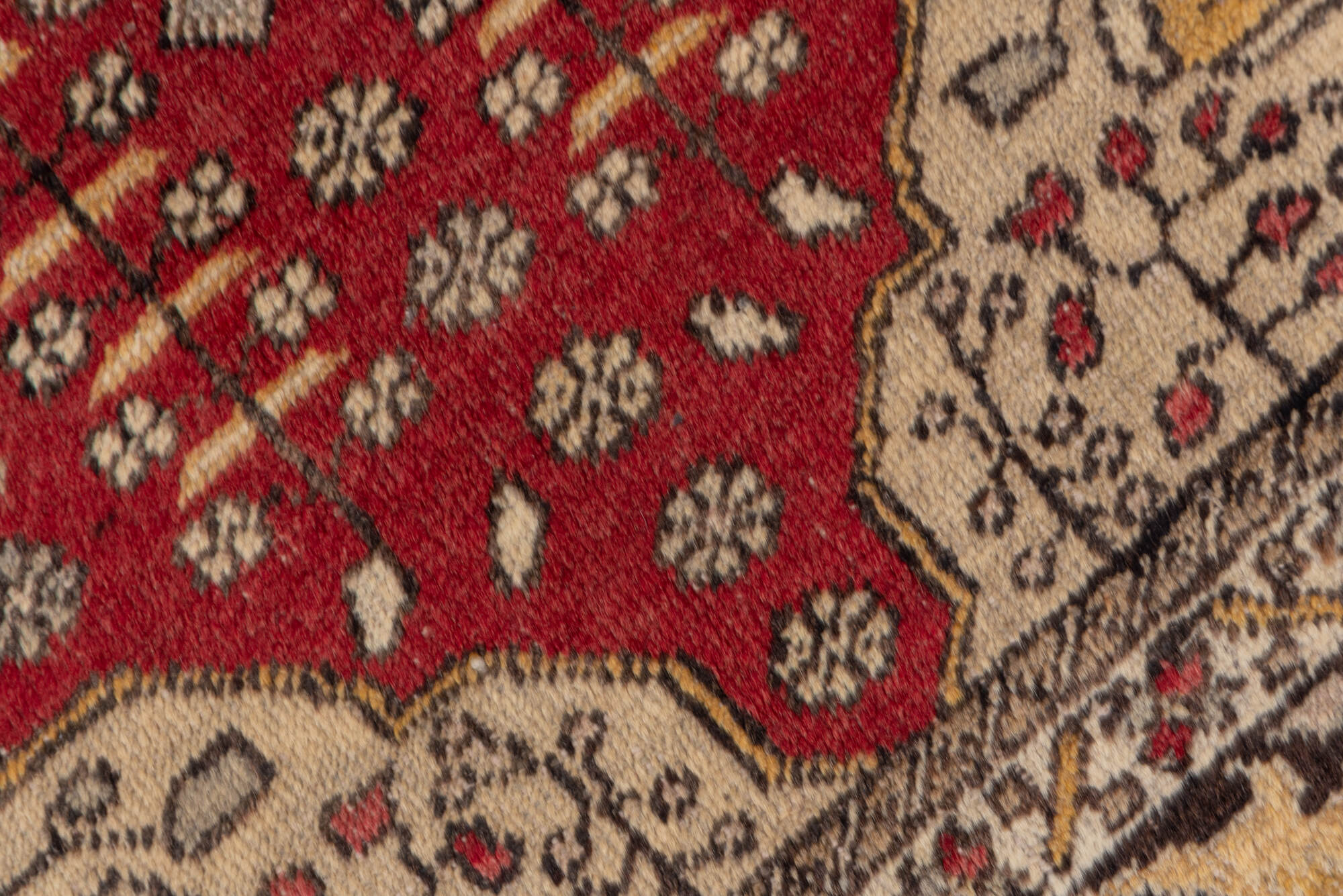 4' x 6' one-of-a-kind handmade vintage Oushak small size rug. Color palette: brown, gray, light gray, off-white, pink, red