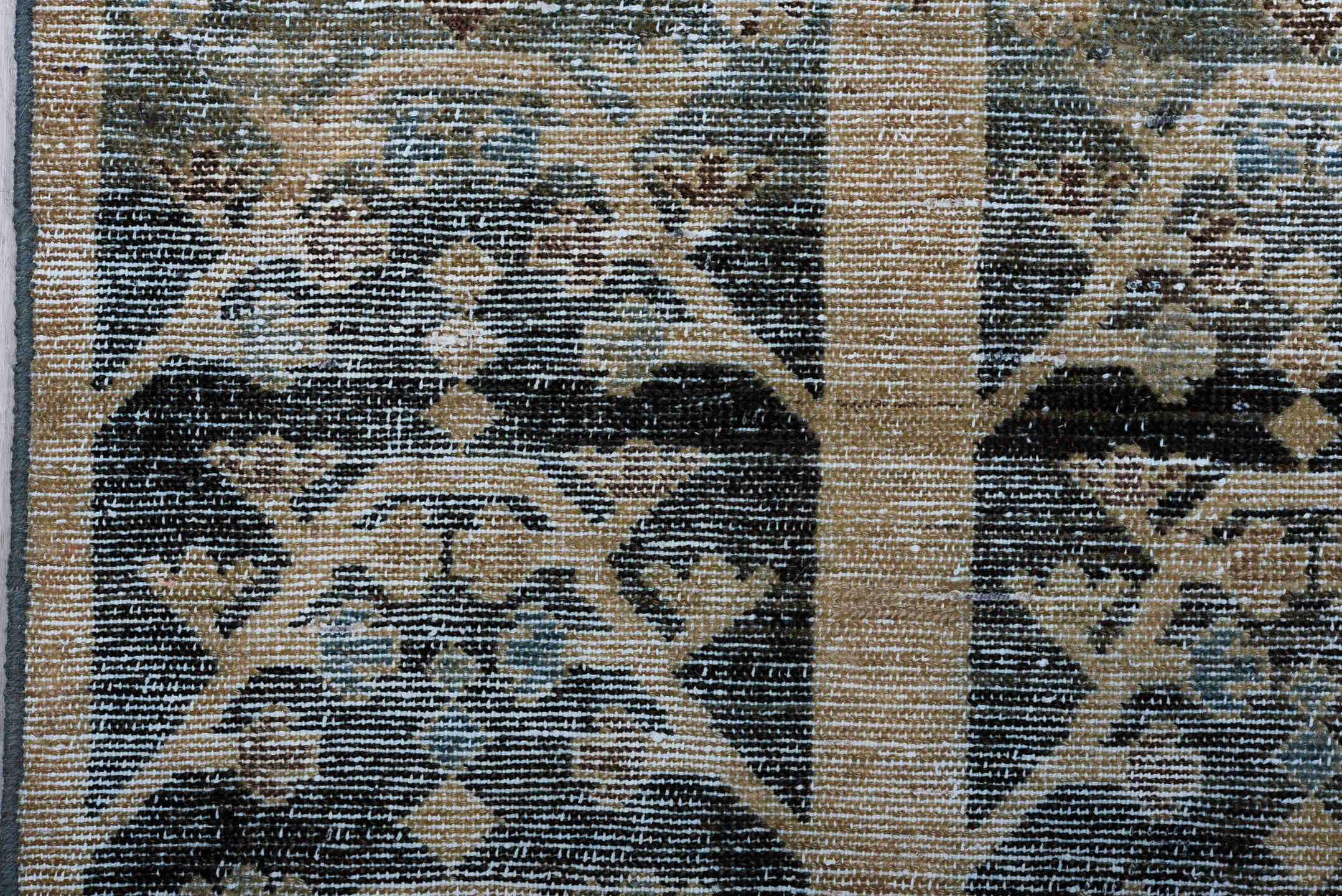 6' x 7' one-of-a-kind handmade vintage Flatweave rug. Color palette: gray, black, light gray, off-white, blue, dark gray