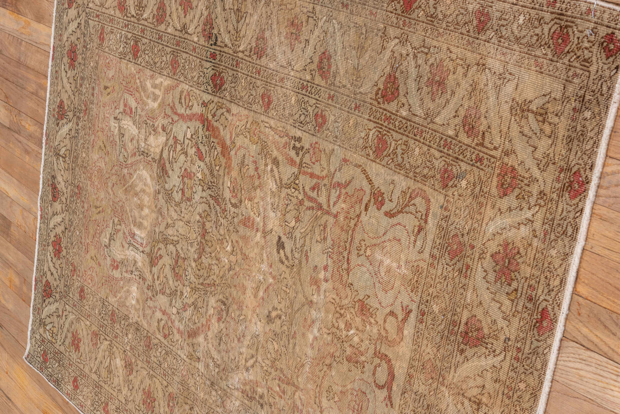 3' x 5' one-of-a-kind handmade vintage Kaisary small size rug. Color palette: brown, gray, light gray, off-white